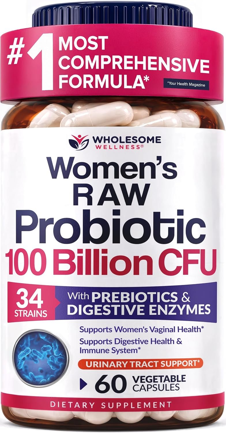 Wholesome Wellness Dr. Formulated Raw Probiotics for Women 100 Billion CFUs Capsules with Prebiotics, Probiotcs and Digestive Enzymes, Approved for Adults