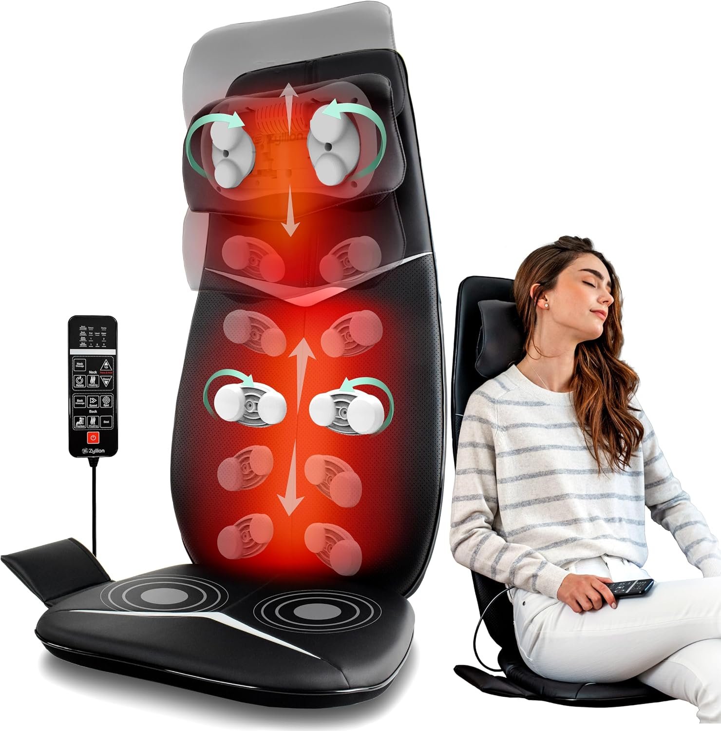 Zyllion ZMA-33 Shiatsu Neck and Back Massager with Heat for Chair, Black