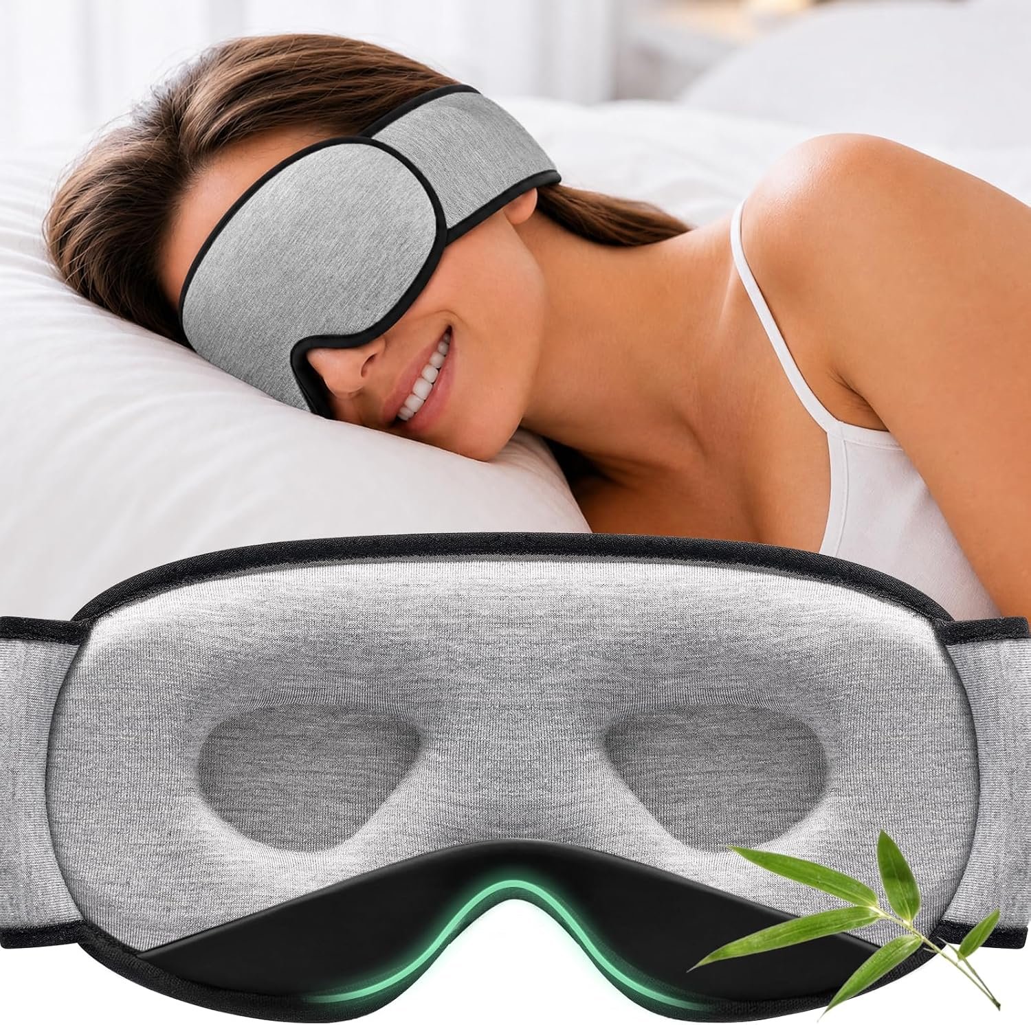 YFONG Sleep Mask for Side Sleeper Women Men, Soft Breathable Bamboo Viscose