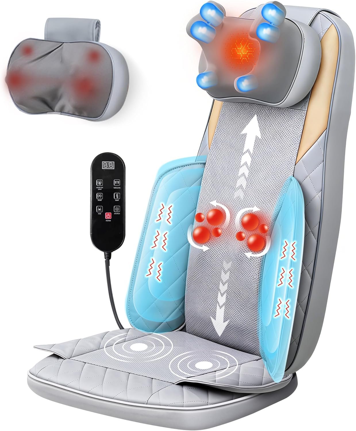Shiatsu Neck and Back Massager with Heat,2D&3D Kneading Back Massager for Fatigue Relief Deep Tissue, Massage Chair Pad with Adjustable Dual-Neck Massager, Portable Back Massager for Chair