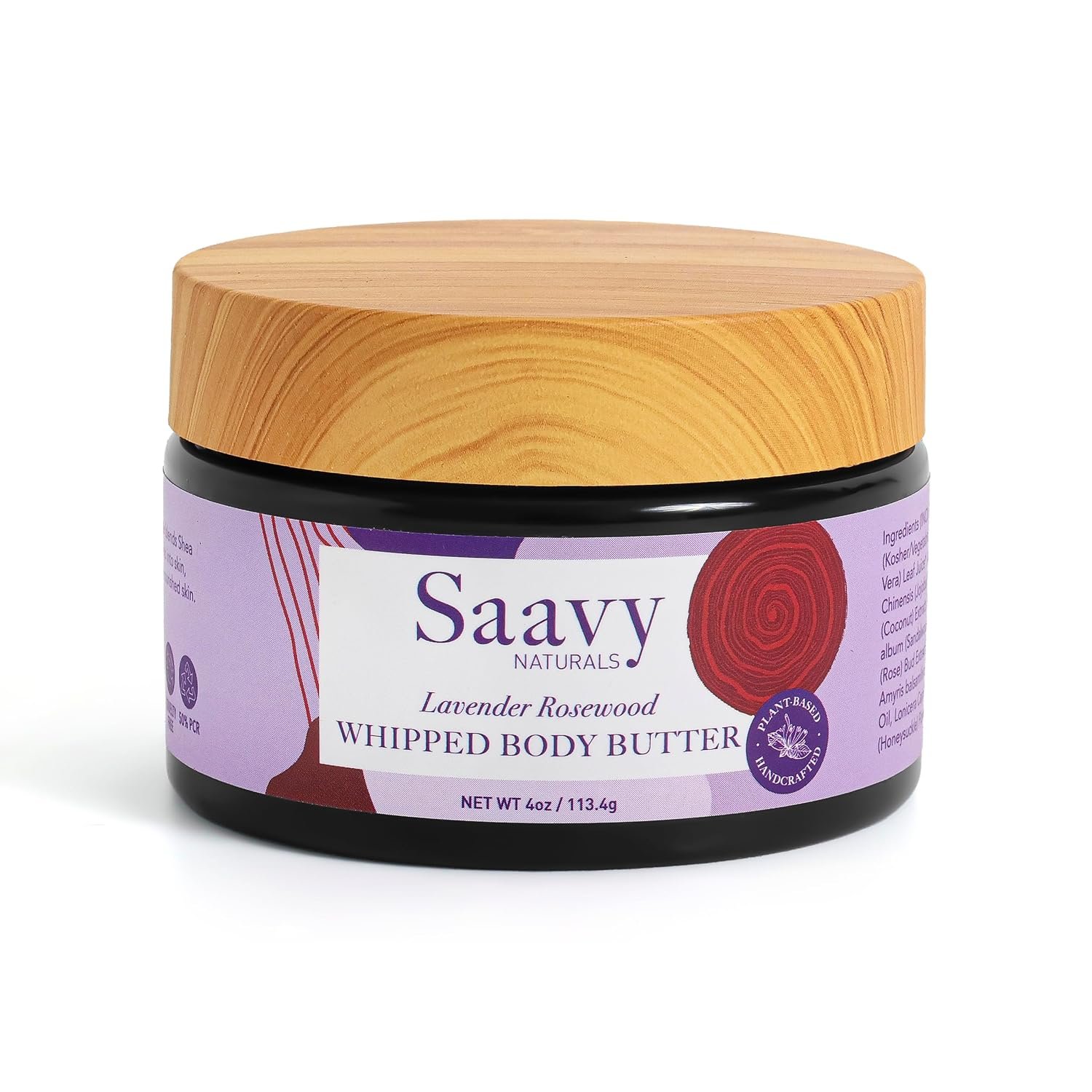 Saavy Naturals Whipped Body Butter – Made with Organic Shea Butter, Essential Body Care & Dry Skin Moisturizer for Women, Velvety Rich Cream Texture, Naturally Scented – Lavender Rosewood, 4 oz