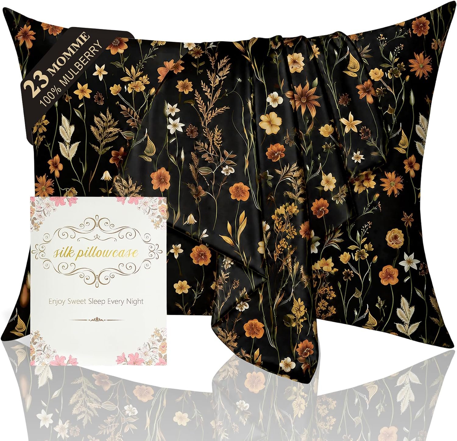 Silk Pillowcase 2 Pack for Hair and Skin, Midnight Flowers