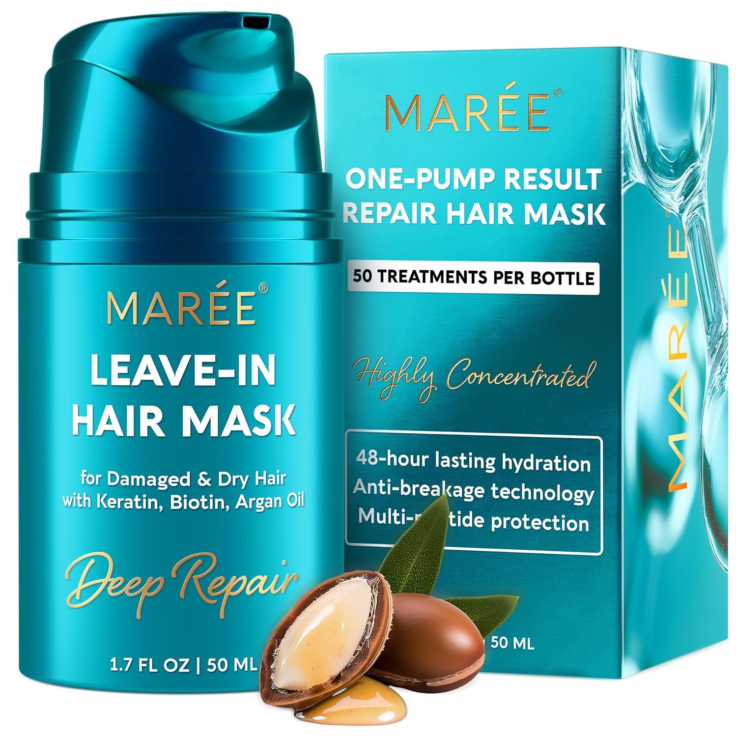 MAREE Deep Conditioning Leave-In Hair Mask for Damaged Hair – Keratin Hair Treatment with Biotin, Natural Oils & Vitamins – Leave-In Conditioner for Repair and Hydration – Color Glazers