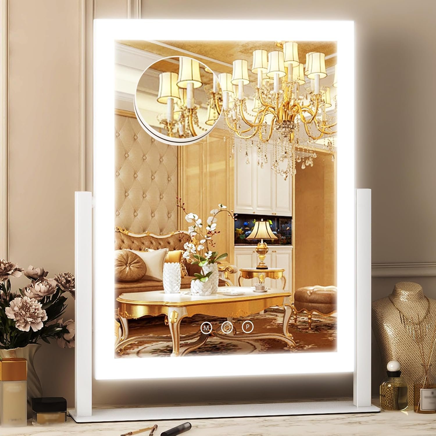 FENNO Rectangular Makeup Vanity Mirror with Lights, 13×17 Inch, White