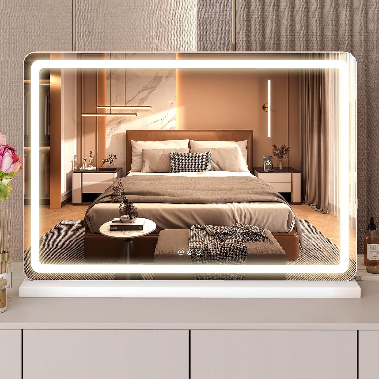 NEWBULIG LED Vanity Mirror, 32″x22″ Full-View Makeup Mirror with Lights