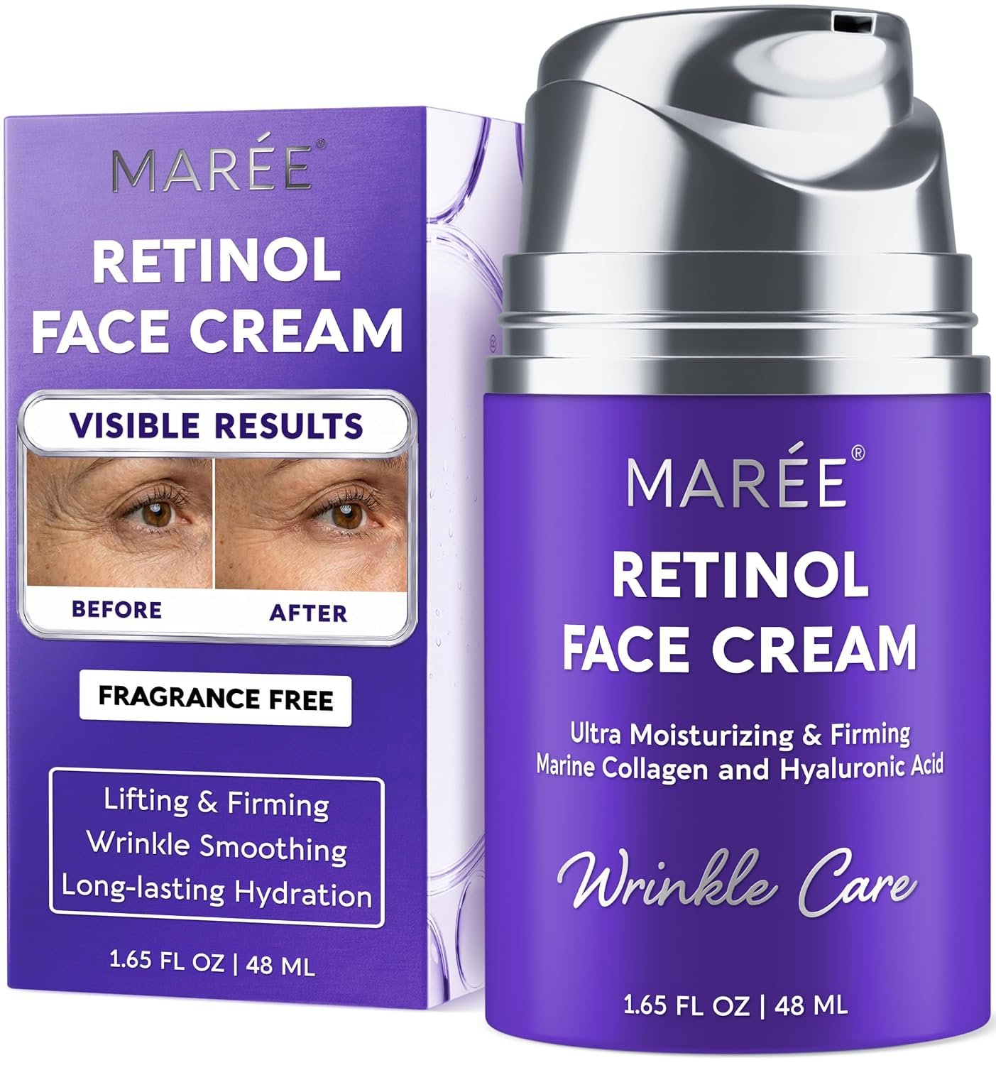 MAREE Face Moisturizer – Firming & Lifting Face Cream for Women with Collagen, Retinol & Hyaluronic Acid – Day & Night Anti-Aging Facial Wrinkle DD Cream Moisturizer for Dry Skin – 1.65 Fl Oz