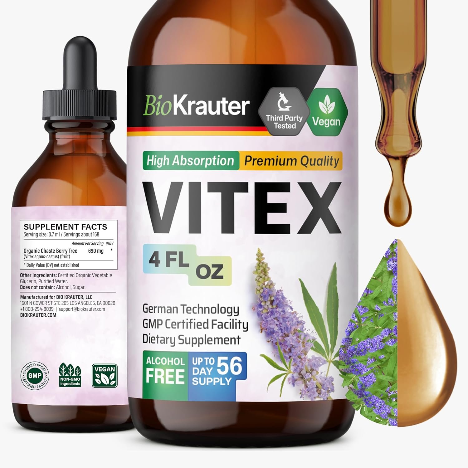BIO KRAUTER Vitex Chasteberry Supplement for Women & Menopause Support