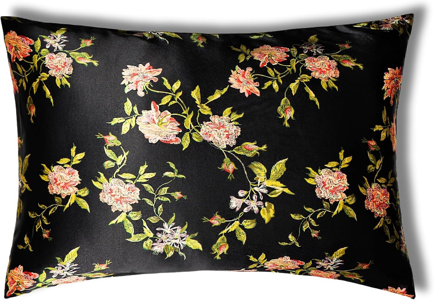 100% Pure Mulberry Silk Pillowcase – Handmade in USA – 22 Momme Printed Silk Cover for Hair & Skin – Anti-Frizz, Anti-Aging, Envelope Closure – for Women & Men (Wild Rose, Queen)