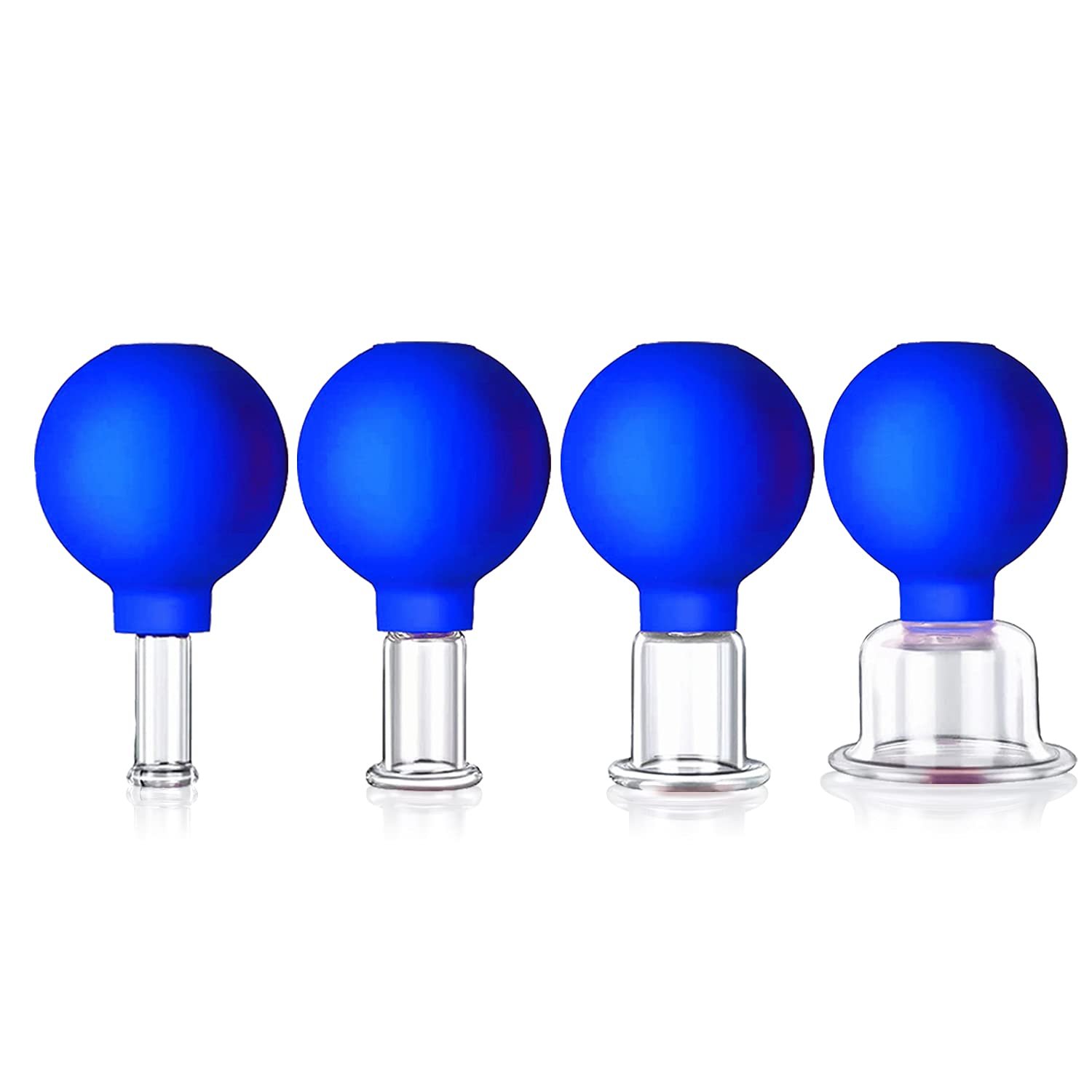 4 Size Facial Cupping Therapy Set Glass, Eye Face Vacuum Massage Anti Cellulite Cup – Silicone Cupping Massage Therapy, for Beauty Body Cup Fascia Massager(Softcover-Blue)