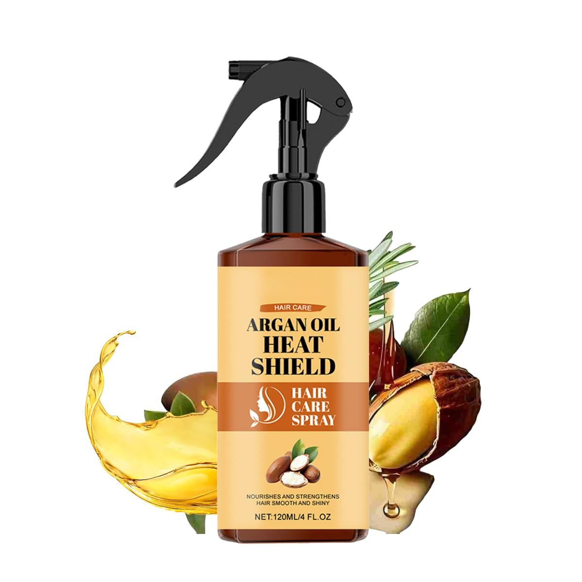 Argan Oil Heat Protectant Spray for Hair – Thermal Shield with Moroccan Argan Oil to Nourish & Hydrate, Helps Smooth Dry, Brittle Hair & Reduce Breakage for Silky Shine, for All Hair Types（120ml）