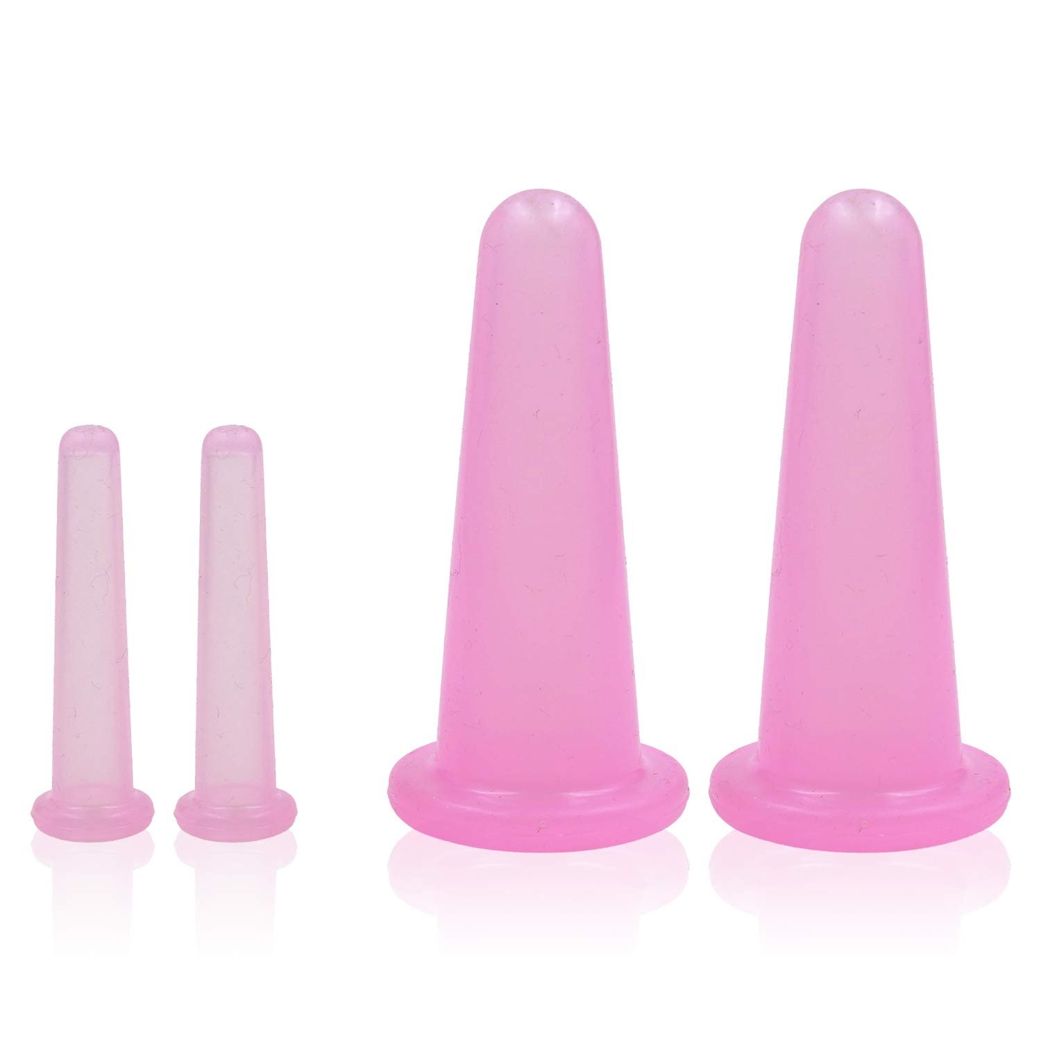 4 Pcs Facial Cupping Set, Natural Silicone Massage Cup for Body, Face, Neck, Back, Eye Massage, Vacuum Tank, Perfect for Body, Anti-Aging Beauty Tool (2 Small & 2 Large, Pink)