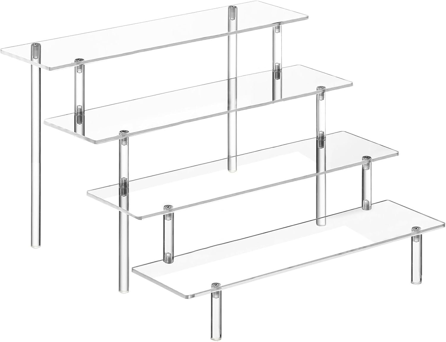 HENABLE 4 Tier Tall Clear Acrylic Display Risers, Large Perfume Organizer Stand for Perfume, Cologne, Skincare, Cosmetics, Funko POP Figures, Cupcake & Party Dessert Display
