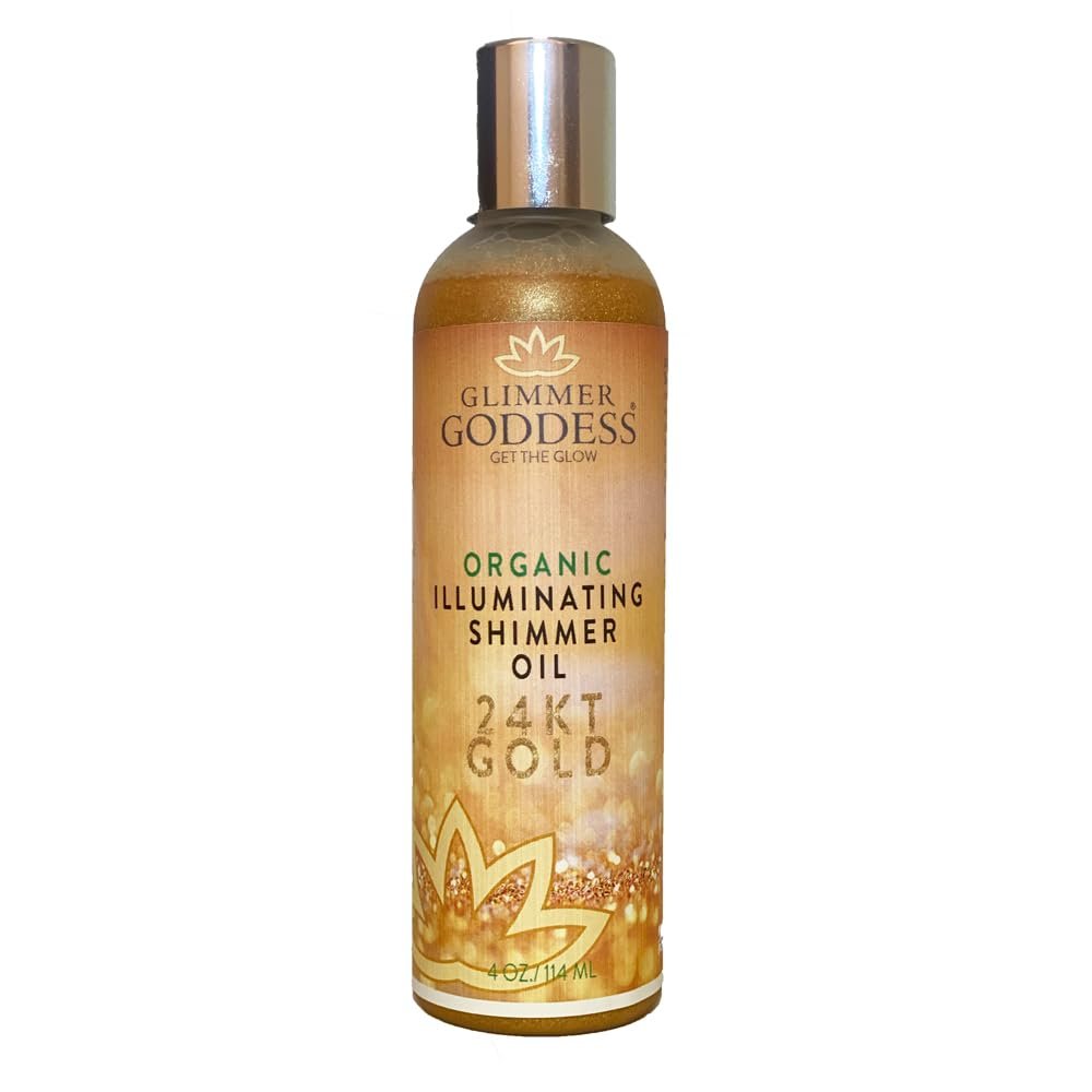 GLIMMER GODDESS Organic Body Shimmer Oil for Radiant Glow, Gold, 4oz