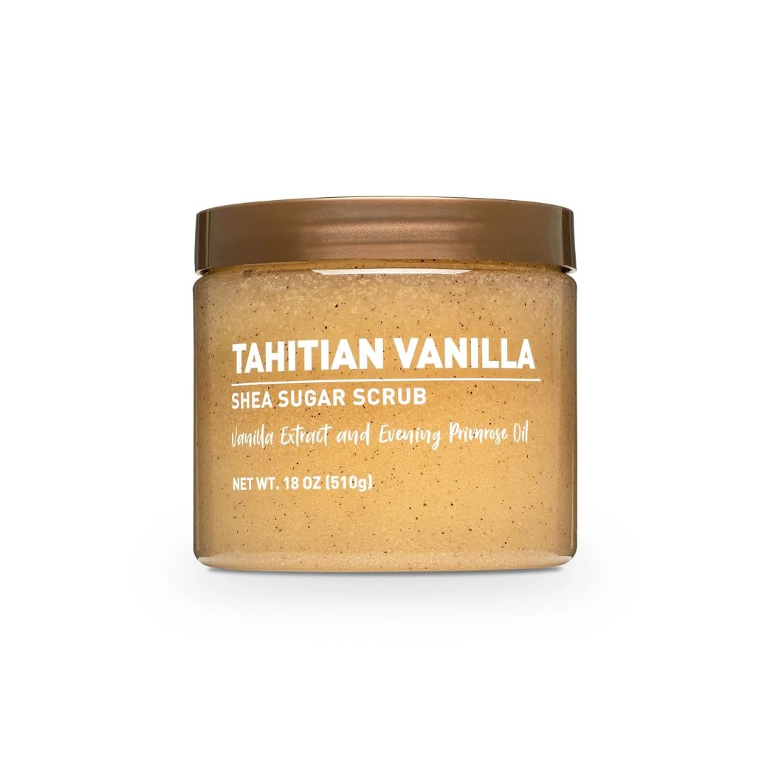 Tahitian Vanilla- Body scrub – With Shea Sugar – Exfoliating Sugar Scrub for Soft, Glowing Skin – Hydrating Body Polish, Smooth & Radiant Skin, Vanilla Scent for Women, 18 oz