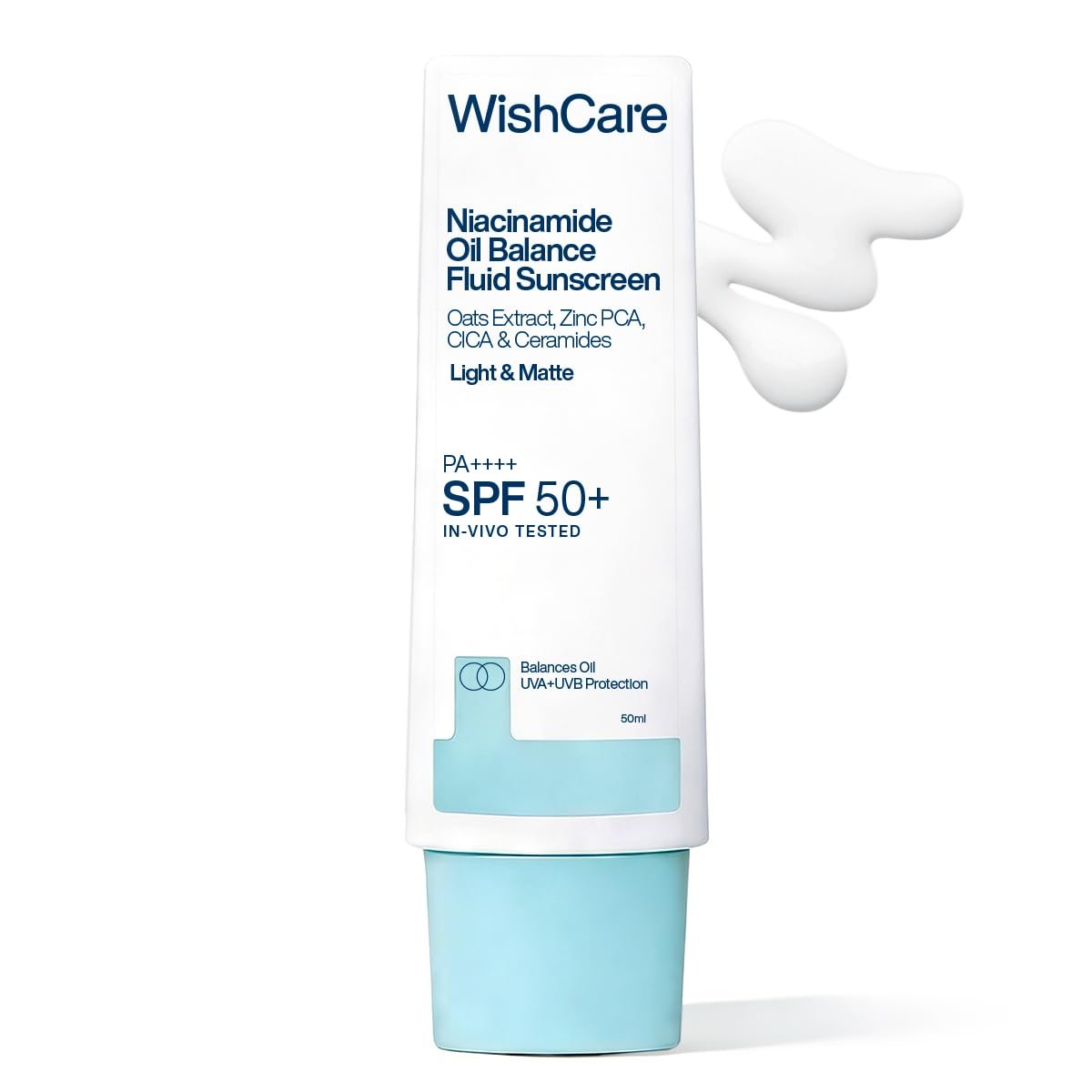 WishCare 5% Niacinamide Oil Balance Fluid Sunscreen SPF 50 PA++++ – Lightweight Matte Sunscreen SPF 50 for Oily Skin & No White Cast 50g