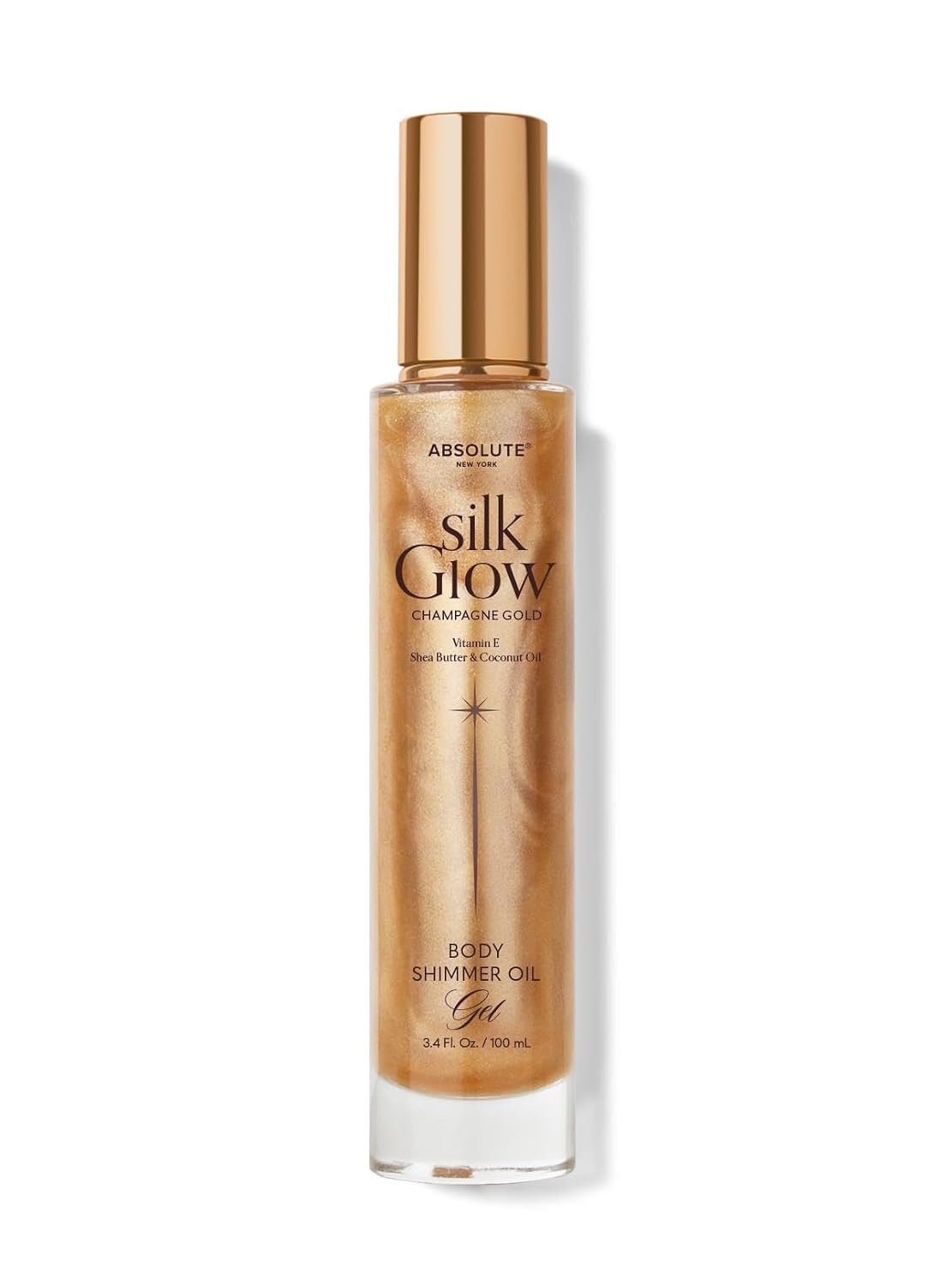 Absolute New York – Silk Glow Shimmer Mist Glow, Radiant, Shimmer Body & Face & Hair, Shea Butter, Coconut Oil, Vitamin E (SBGS05 Champagne Gold Oil Gel, 3.4 fl oz)