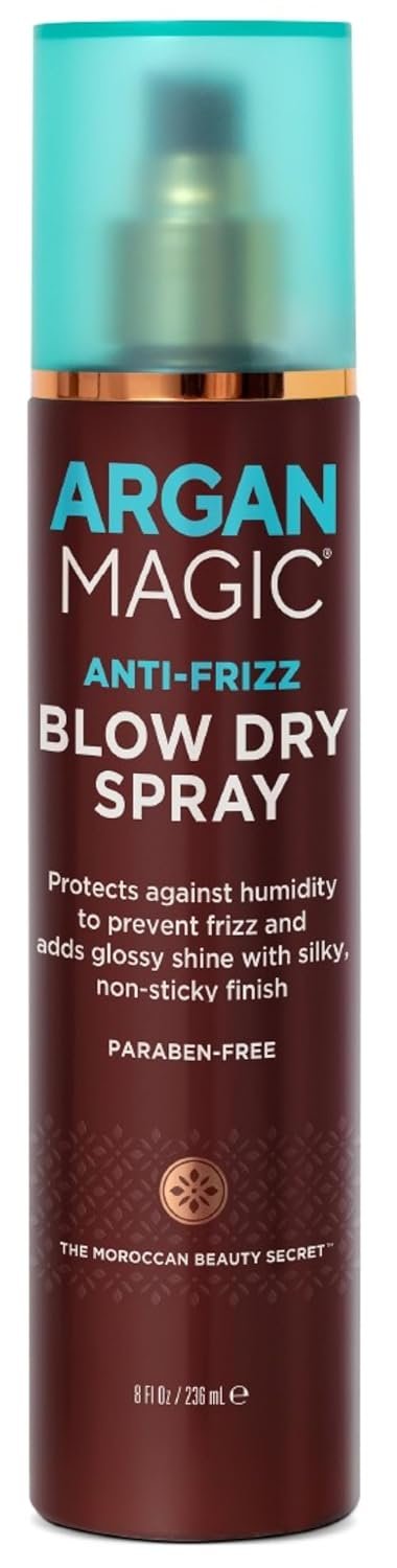 Argan Magic Anti-Frizz Blow Dry Spray – Protects Against Humidity & Tames Frizz | Adds Glossy Shine & Softness | Paraben-Free, | (8 Oz)