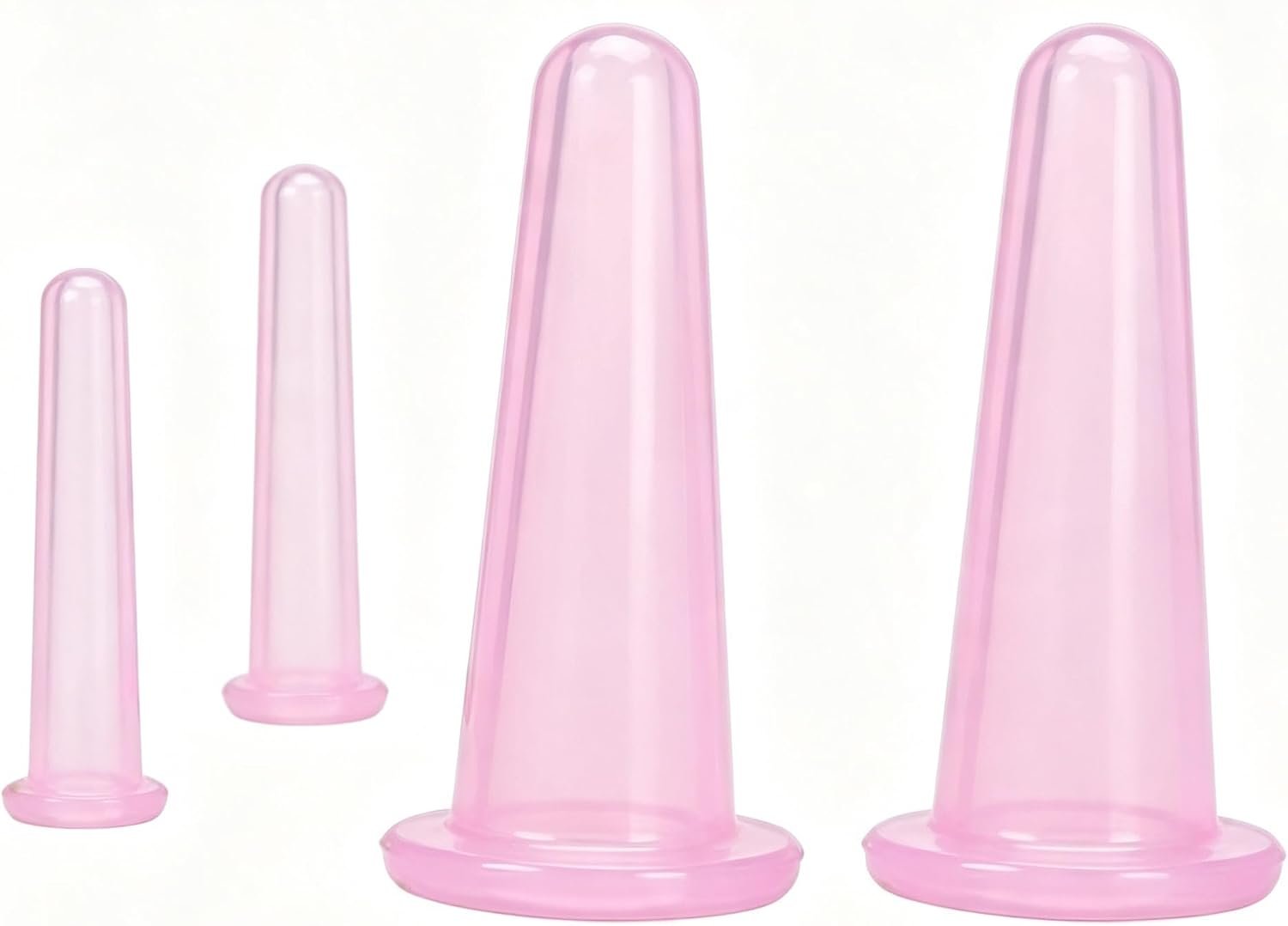4 Pieces Pink Facial Cupping Therapy Set Anti Cellulite Silicone Vacuum Cupping Cups for Face and Eye Cupping Massage (2 Small + 2 Large)，Massage Tools