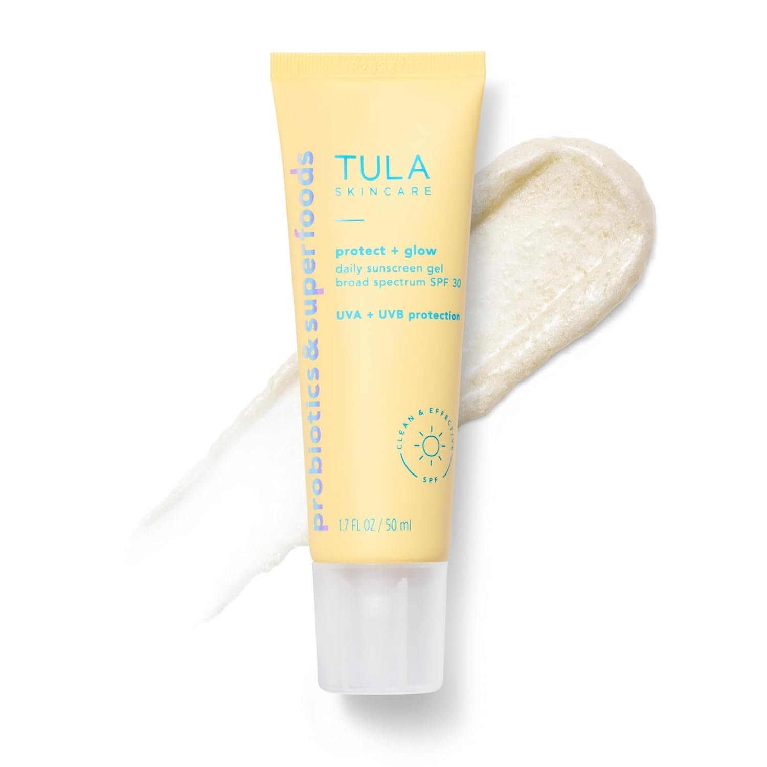 TULA Skin Care Protect + Glow Daily Sunscreen – Gel, Broad Spectrum SPF 30, Skincare-First, Non-Greasy, Non-Comedogenic and Reef-Safe with Pollution and Blue Light Protection, Regular, 1.7 fl oz.