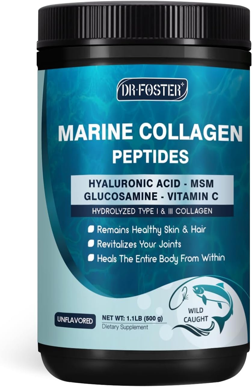 DRFOSTER Marine Collagen Peptides Powder, Multi Type I & III, 50 Servings