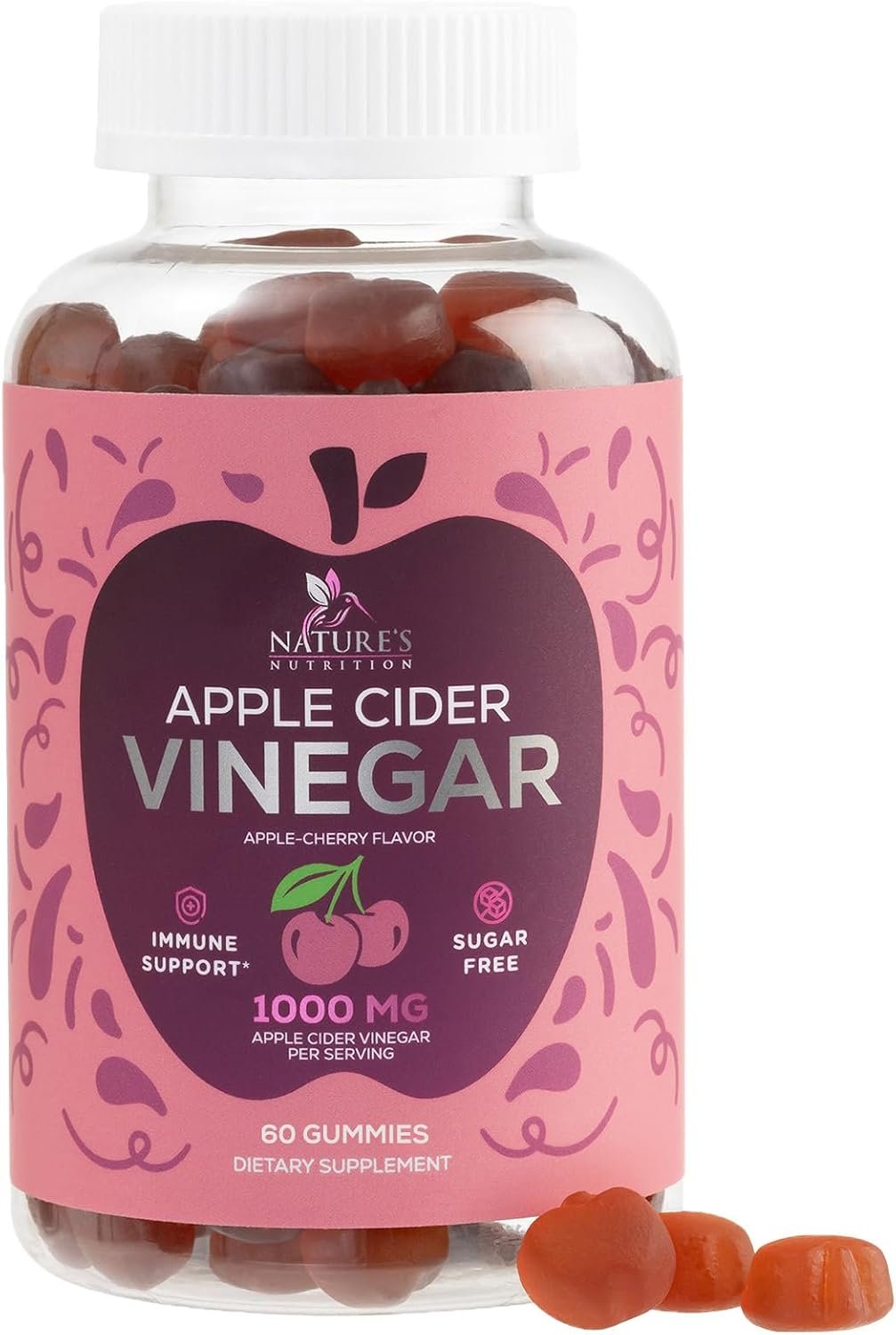Apple Cider Vinegar Gummies 1000mg – Sugar Free ACV Gummy with Vitamin B12 for Energy Support – Digestion, Detox & Cleanse Support Supplement – Gluten-Free, Keto Friendly, Zero Sugar – 60 Gummies