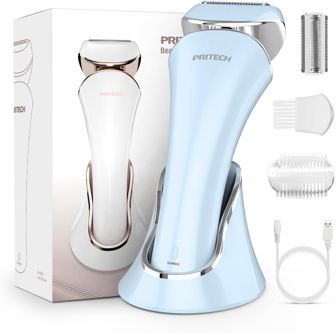 PRITECH Electric Razor for Women Wet/Dry Electric Shaver for Women Blue