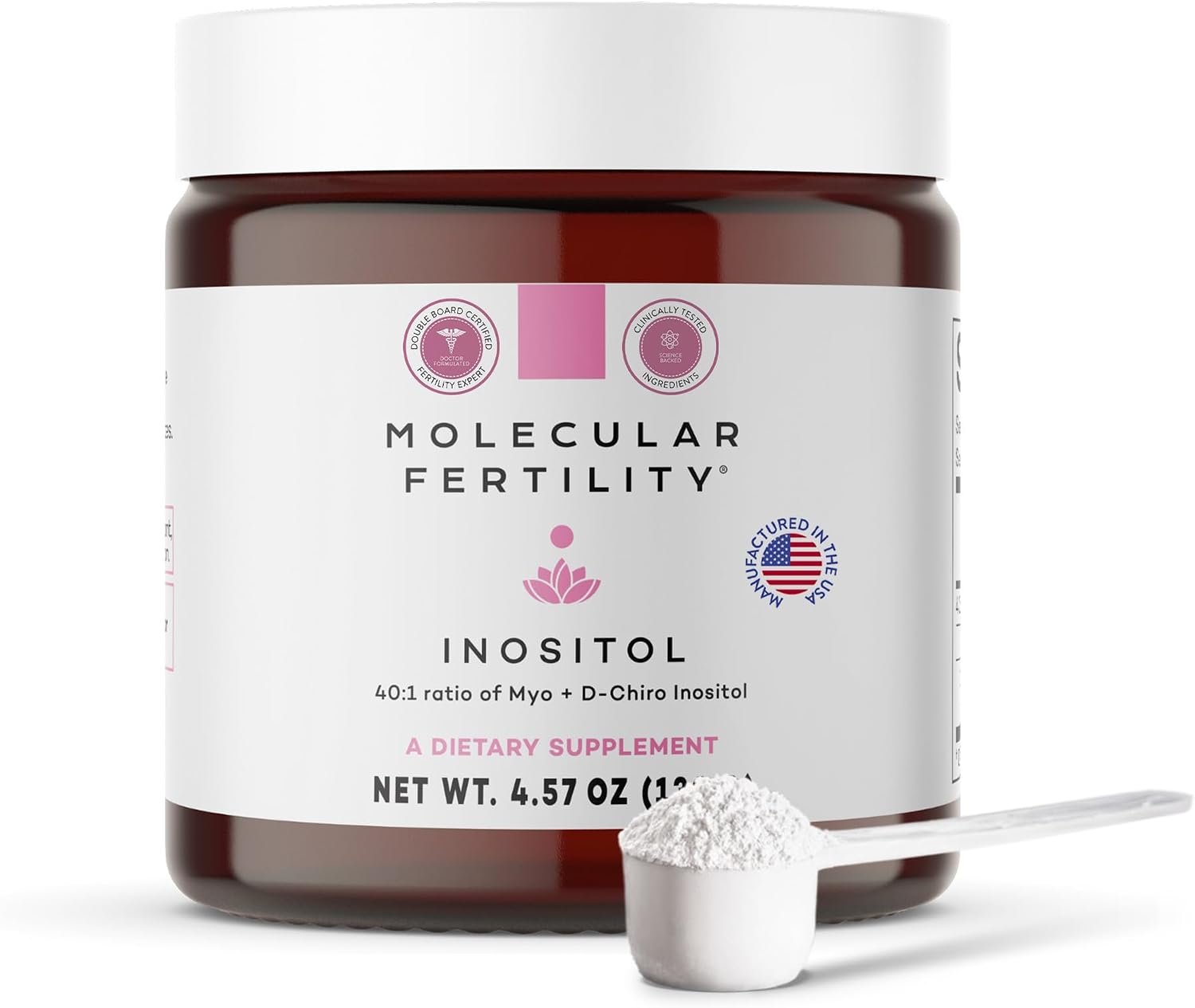 Myo-Inositol & D-Chiro Inositol Powder – 40:1 Ratio Inositol Supplement for Women & Men, Hormonal Balance, Reproductive Wellness & Glucose Metabolism Support – Unflavored – 130g