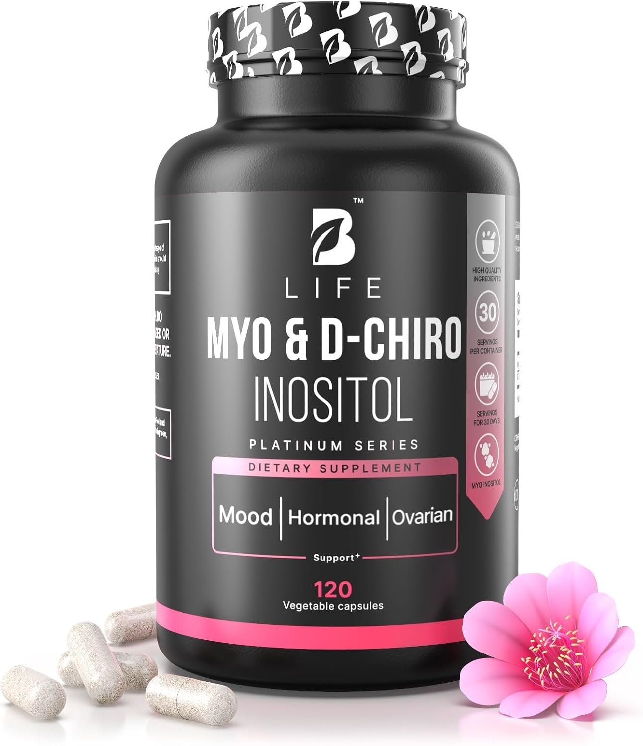 B Life Company Myo-Inositol & D-Chiro Inositol 40:1 | Hormone Balance for Women Support | Inositol Supplement for Women | Vitamin B8 | 120 Caps