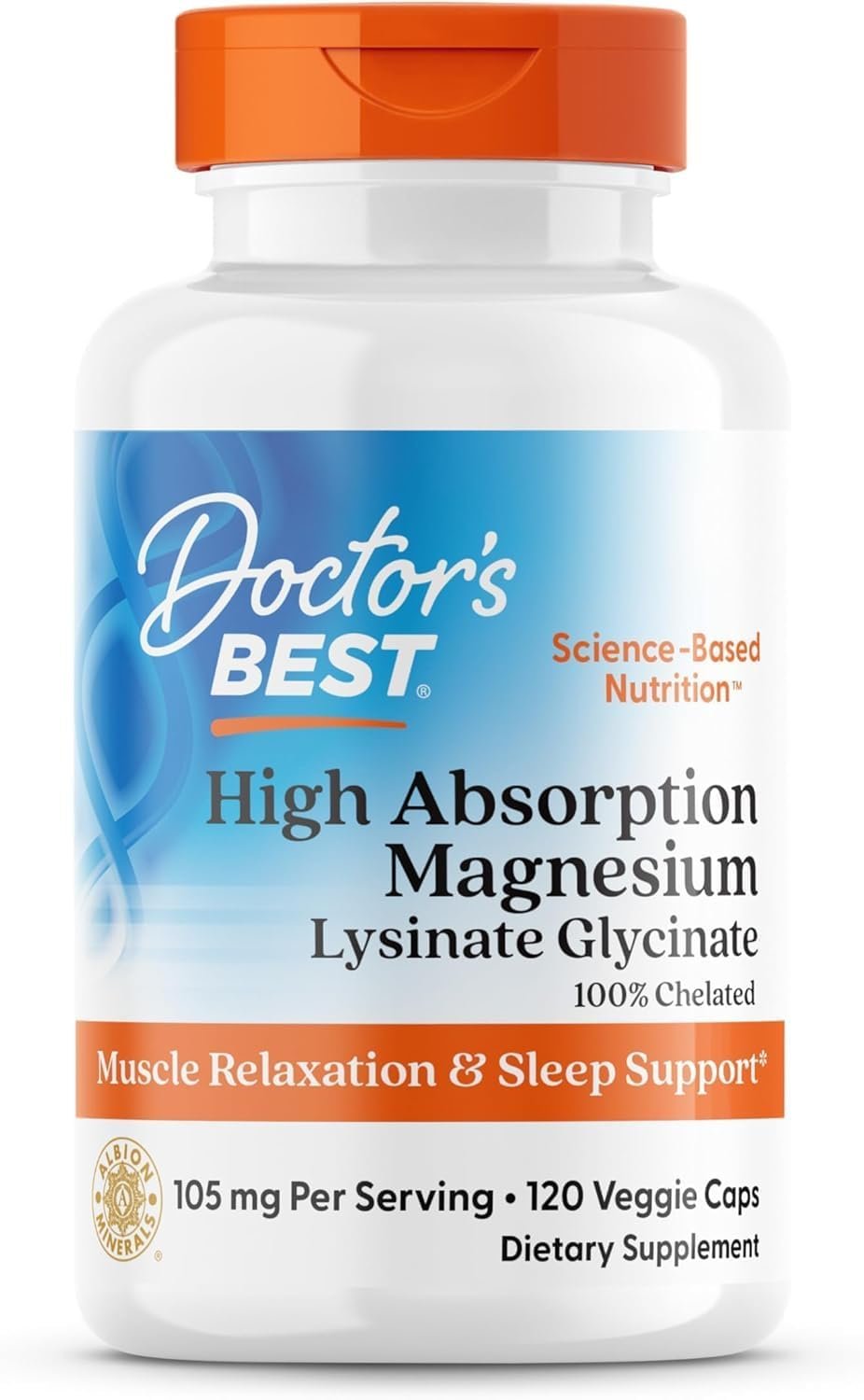 Doctor’s Best High Absorption Magnesium Glycinate Lysinate, 120 Veg Caps