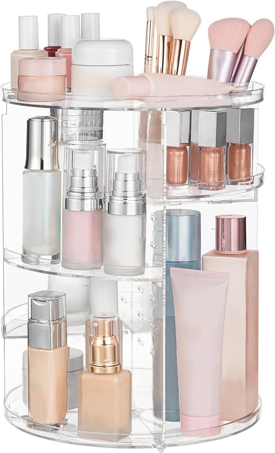 HBlife 360 Rotating Makeup Organizer Adjustable Carousel Large Capacity Revolving Perfume Organizer Skincare Organizers Cosmetic Storage Spinning Holder for Vanity, Clear