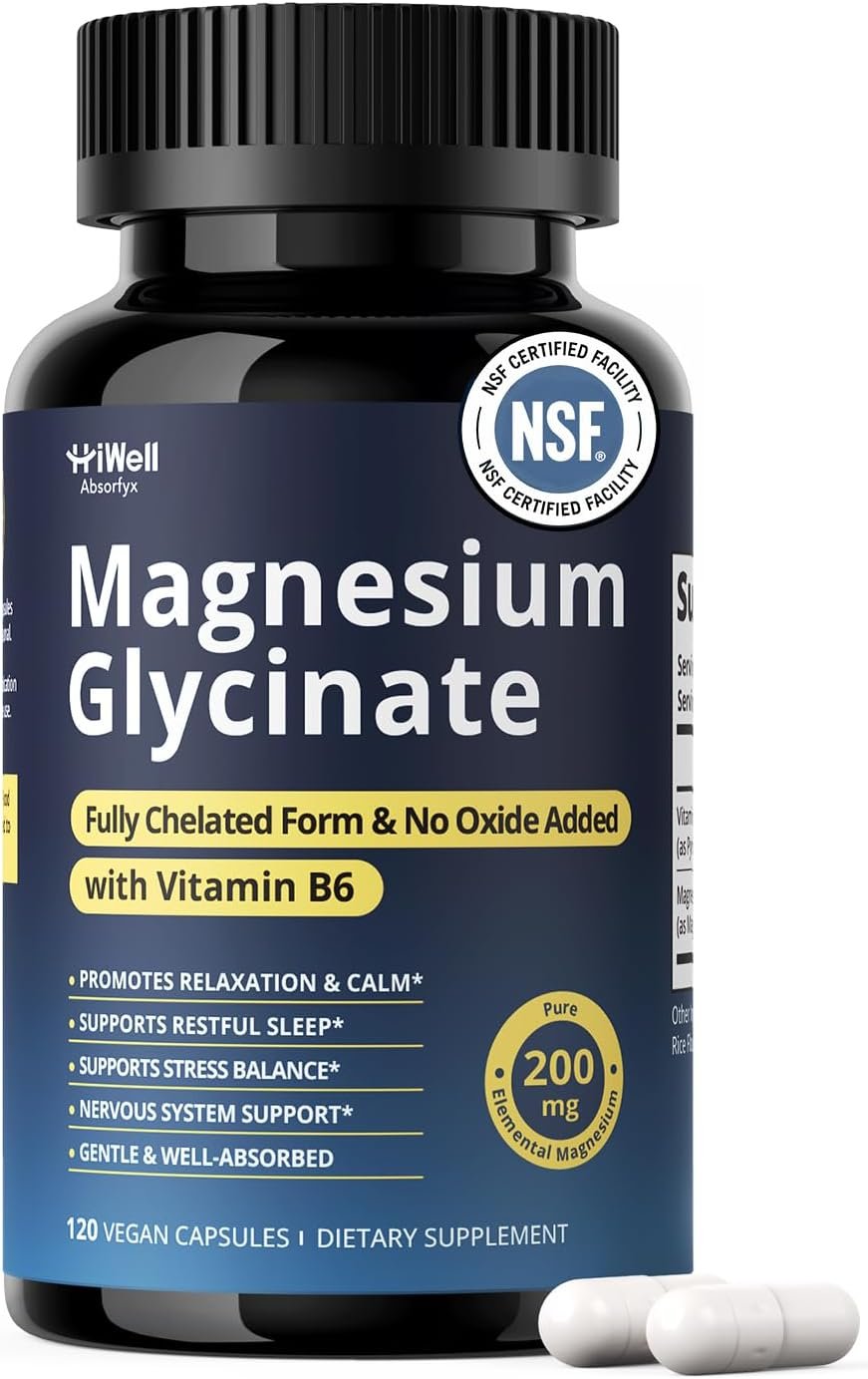Magnesium Glycinate 200mg with Vitamin B6 for Women & Men,120 Capsules