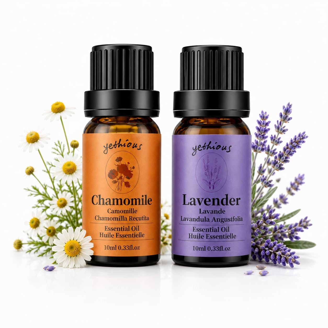 yethious Lavender and Chamomile Essential Oil Set, 2 x 10 mL, Bath Blends