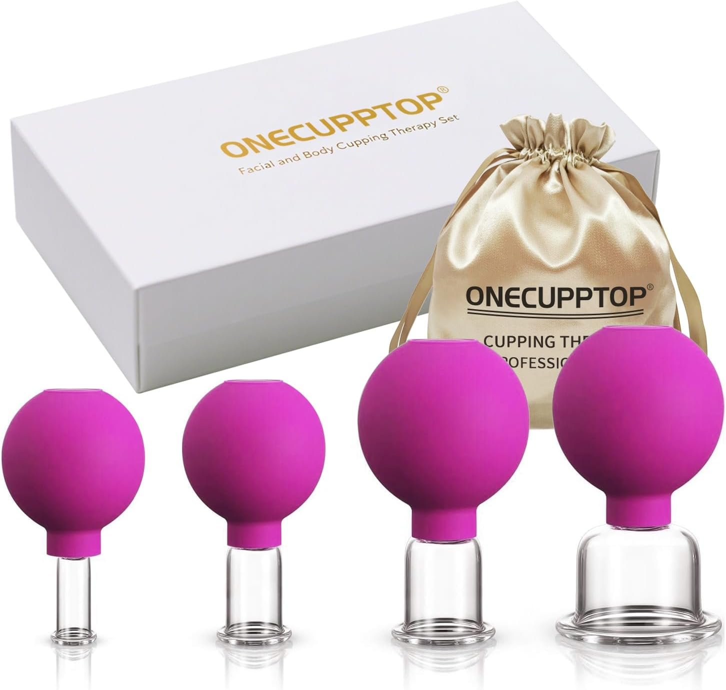 4-Size Plexi Glass Facial Cupping Set Silicone Vacuum Suction Massage Cups Anti Cellulite and Skin Rejuvenation Therapy Sets for Face, Eyes and Body (Purple)