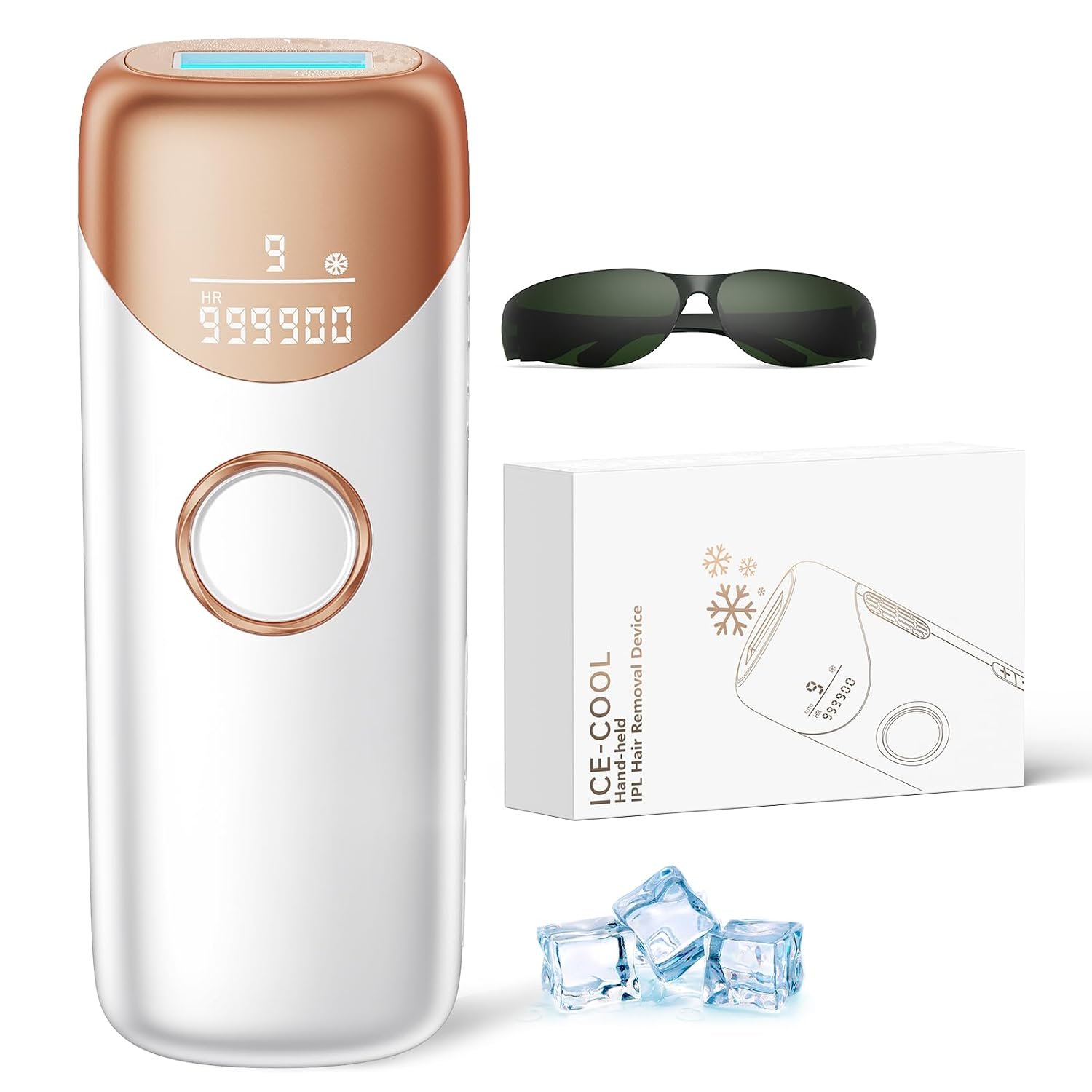 Ubroo Laser Hair Removal for Women, 97.6% Hair Reduction in 2 Session, 5℃ Ice Cooling IPL Hair Removal Device, Hair Removal at Home for Legs Bikini Armpits Facial (Gold)