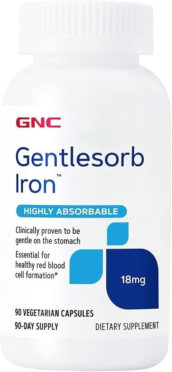 GNC Gentlesorb Iron 18mg Supplement, Supports Healthy Red Blood Cell Formation, 90 Servings