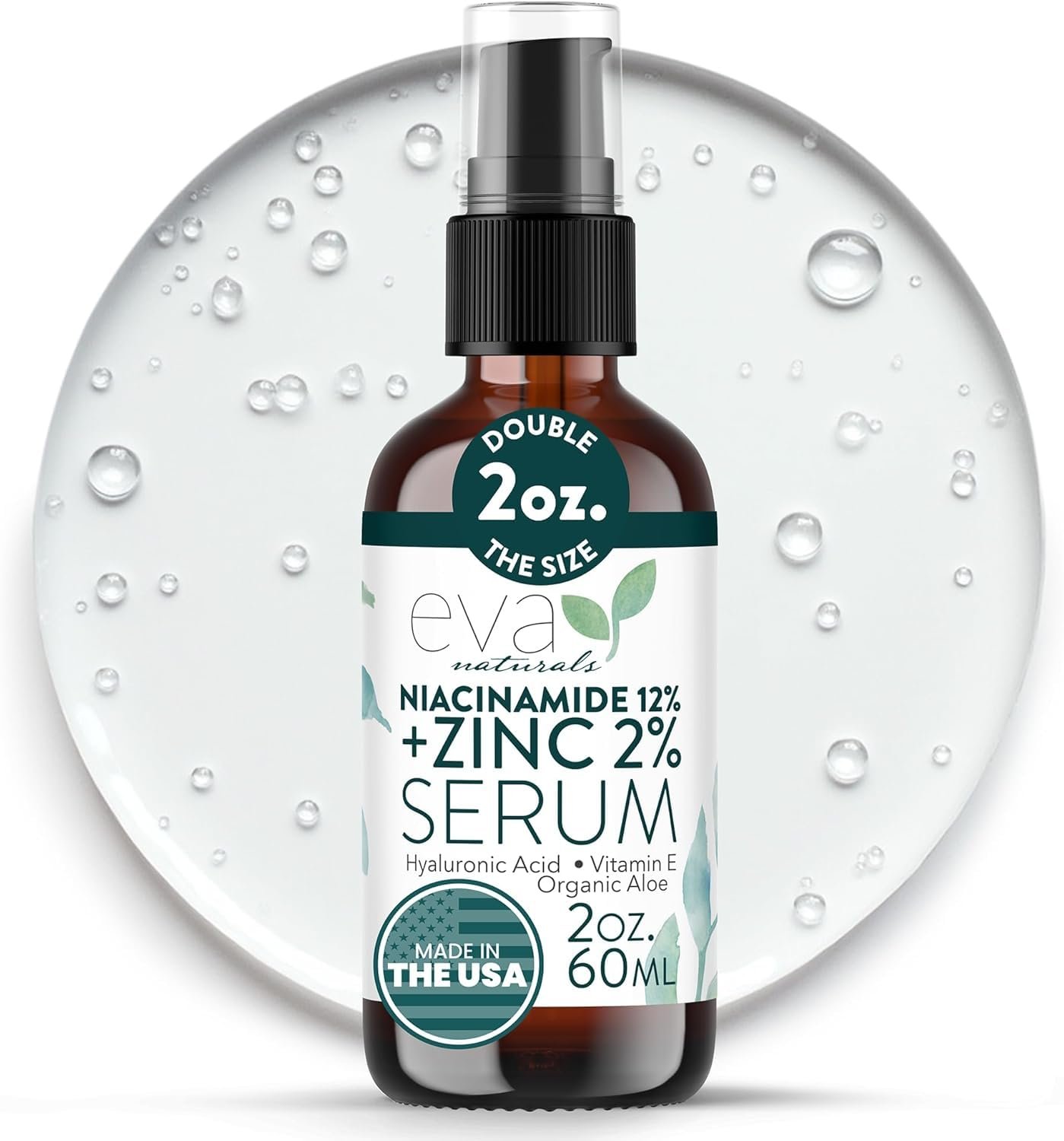 Eva Naturals Niacinamide 12% Serum with Zinc & Hyaluronic Acid, 2 fl oz