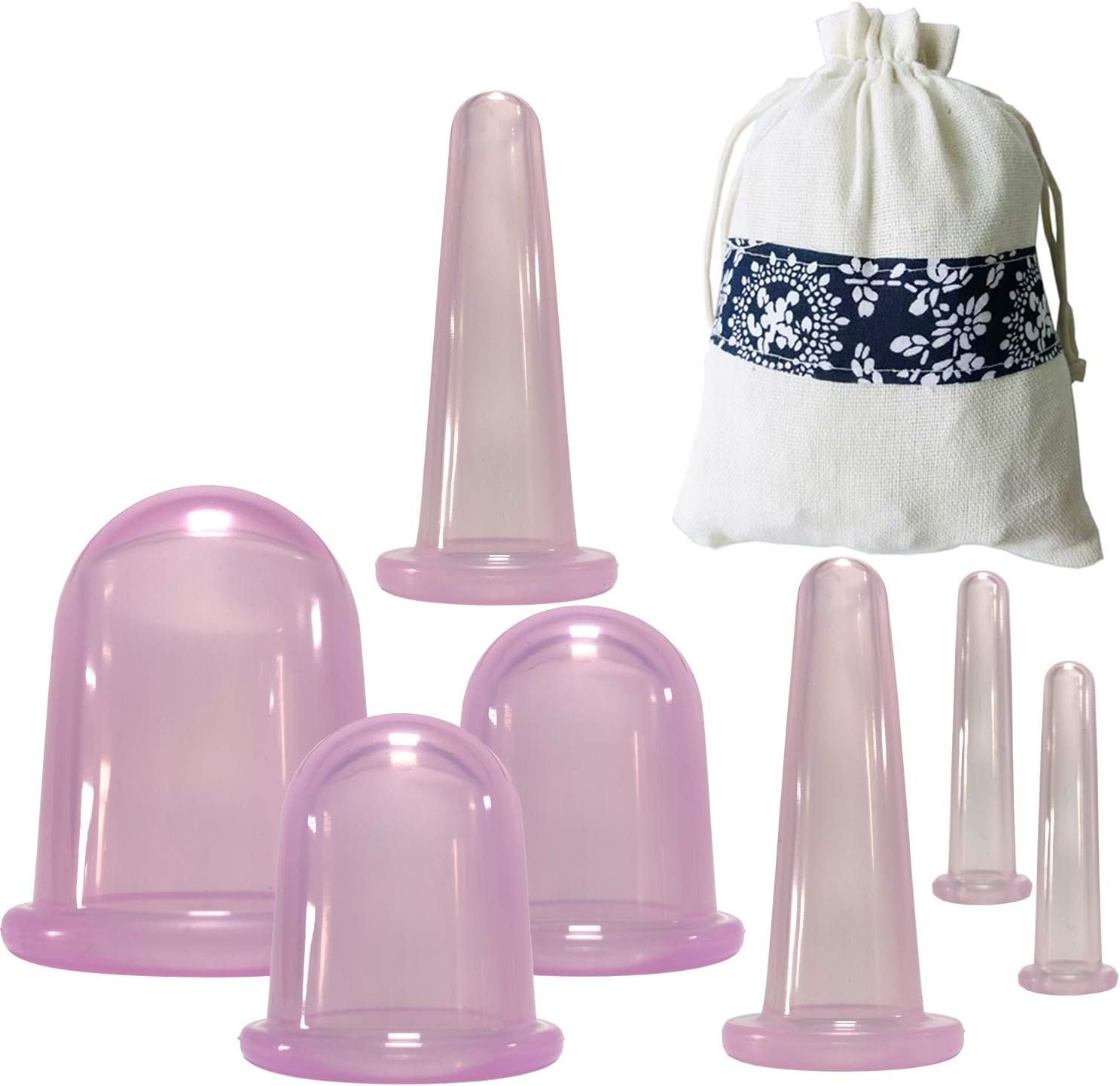 Facial Cupping Set Silicone Cupping Therapy Sets 7Pcs Anti-Cellulite Cup Vacuum Suction Massage Cups with Storage Bag for Muscle,Nerve,Joint Pain Relief and Cellulite Blaster Massage