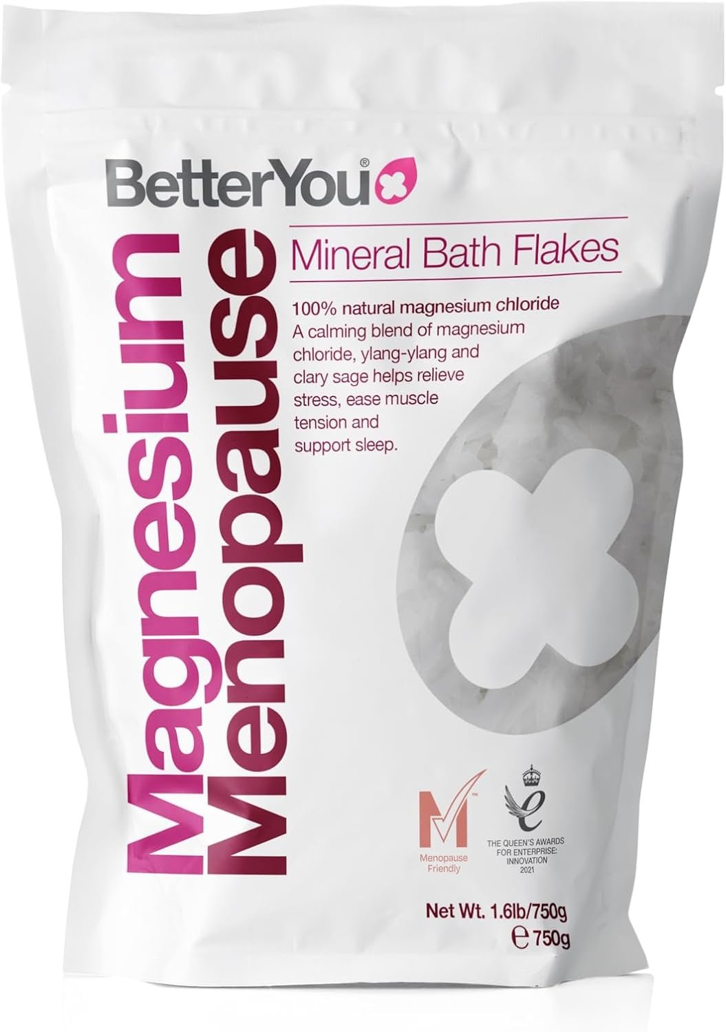 BetterYou Magnesium Menopause Bath Flakes – Magnesium Bath Soak and Menopause Support – Soothes Sore Muscles – Ylang Ylang and Clary Sage – 1.6 lb