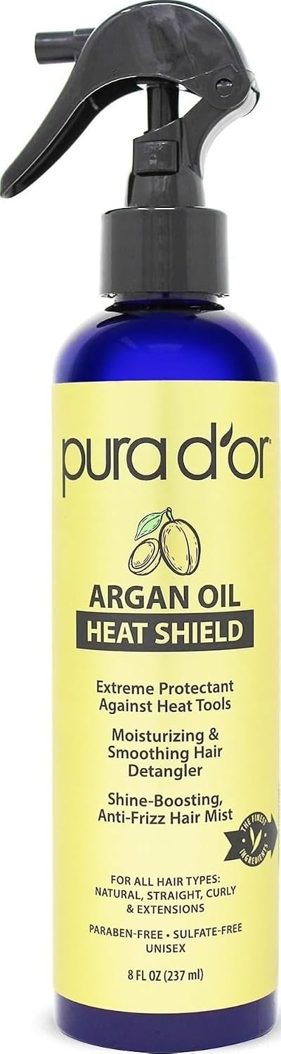 PURA D’OR Argan Oil Heat Protectant Spray Up to 450°F for Damaged Hair, 8oz