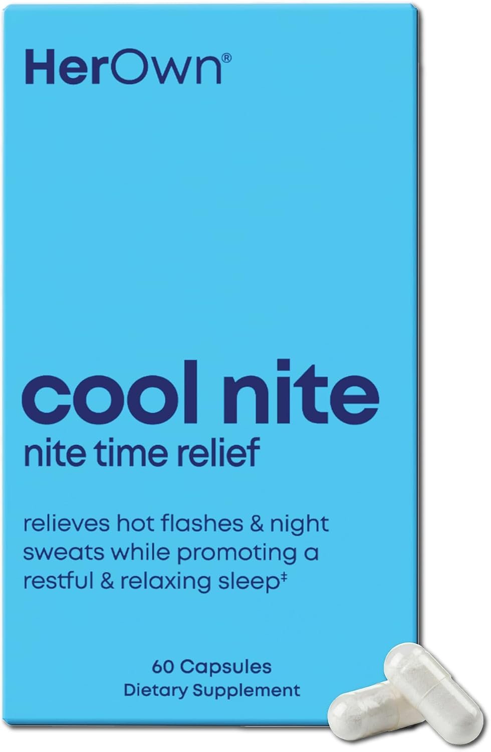Her Own Cool Nite, Night Time Relief, Female Hormone Balance Capsules for Night Sweats, Hot Flashes & Mood Swings with Kudzu & Black Cohosh, 60 Count
