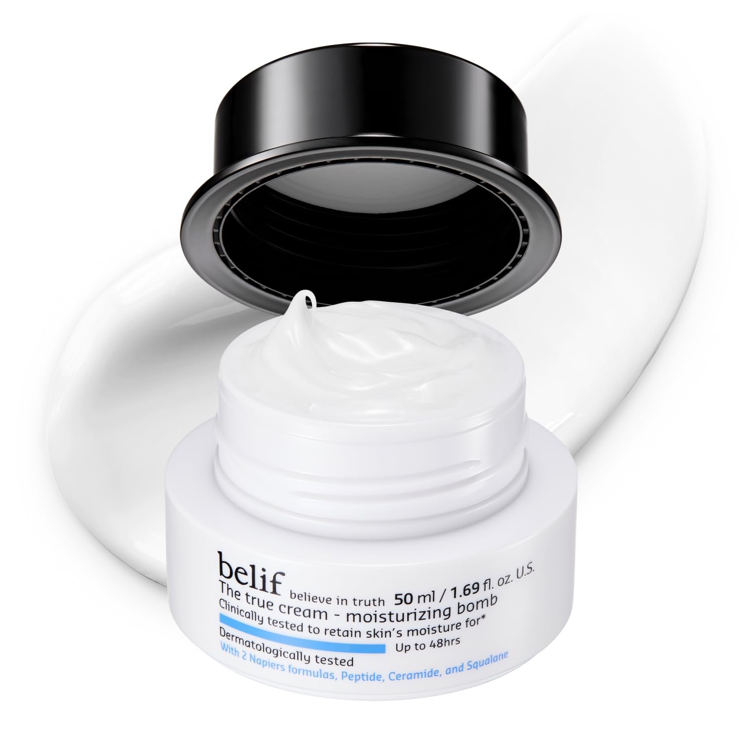 belif Moisturizing Bomb – Daily Ceramide Moisturizer with Peptide & Squalane, 48hr Hydration & Anti-Aging Cream, Milky & Lightweight, Restores Skin Barrier, Korean Skincare, 1.68 fl oz (50ml)
