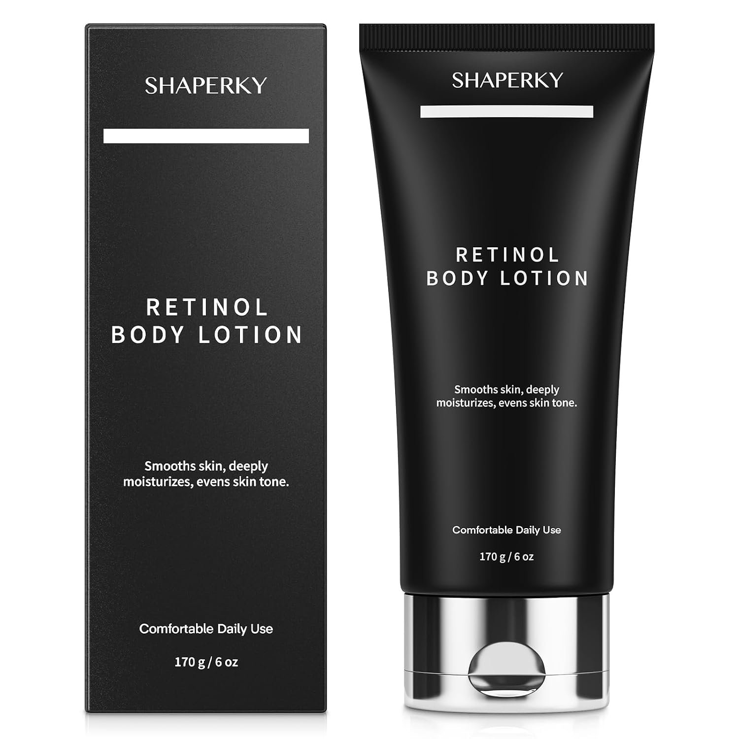 SHAPERKY Retinol Body Lotion for Women: Anti Aging Firming Body Cream – Helps Improve Look of Crepey Skin Stretch Marks – Daily Full Body Moisturizer for Neck Arms Legs Chest Hands 6 oz