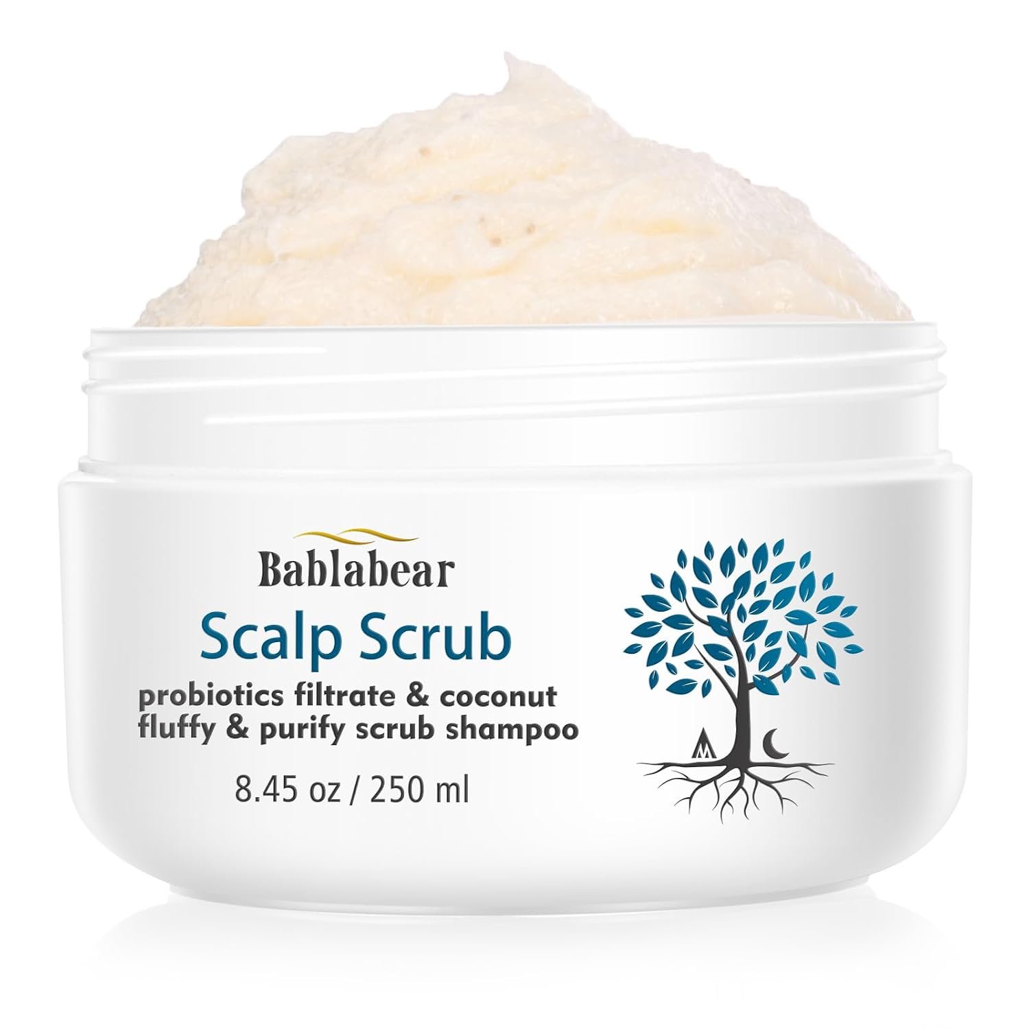 Bablabear Scalp Scrub, Exfoliating Clarifying Shampoo for Product Buildup, Dry & Oily Scalp, Sea Salt, Coconut Oil & Probiotic Ferment, Sulfate-Free, 8.45 oz
