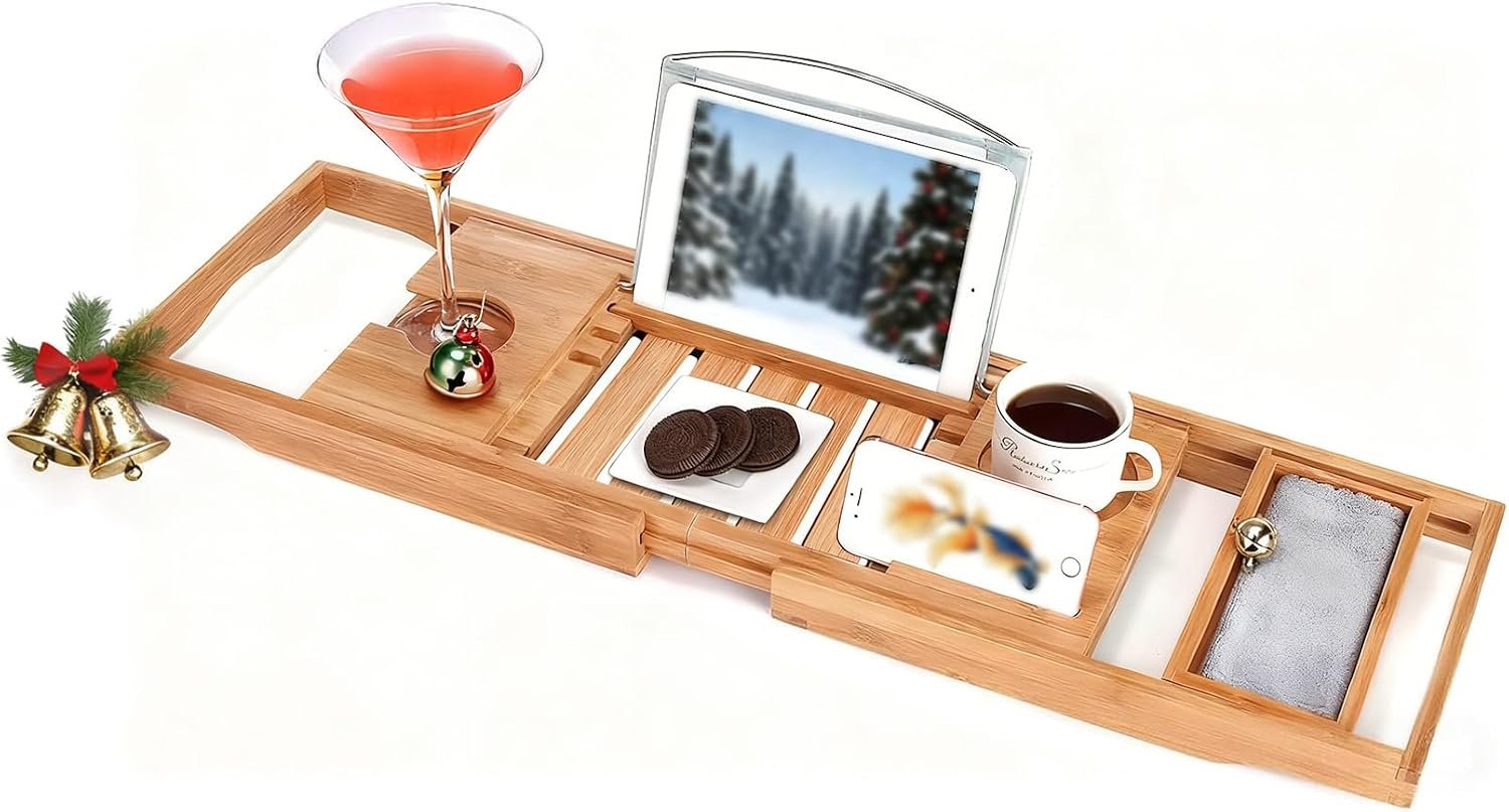 Utoplike Bamboo Bathtub Caddy Tray for Tub, Adjustable Bath Table