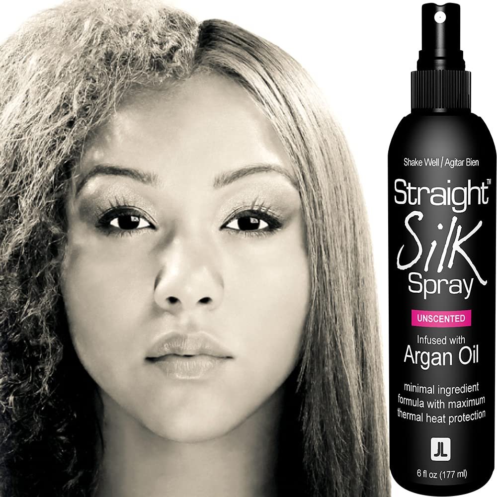 Straight Silk Spray with Moroccan Argan Oil Thermal Protector Spray | Hair Straightening & Detangler | Alcohol-Free | Heat Protectant up to 450°F | Flat-Iron | Blow-Dry | Unscented | MADE IN USA (6oz)
