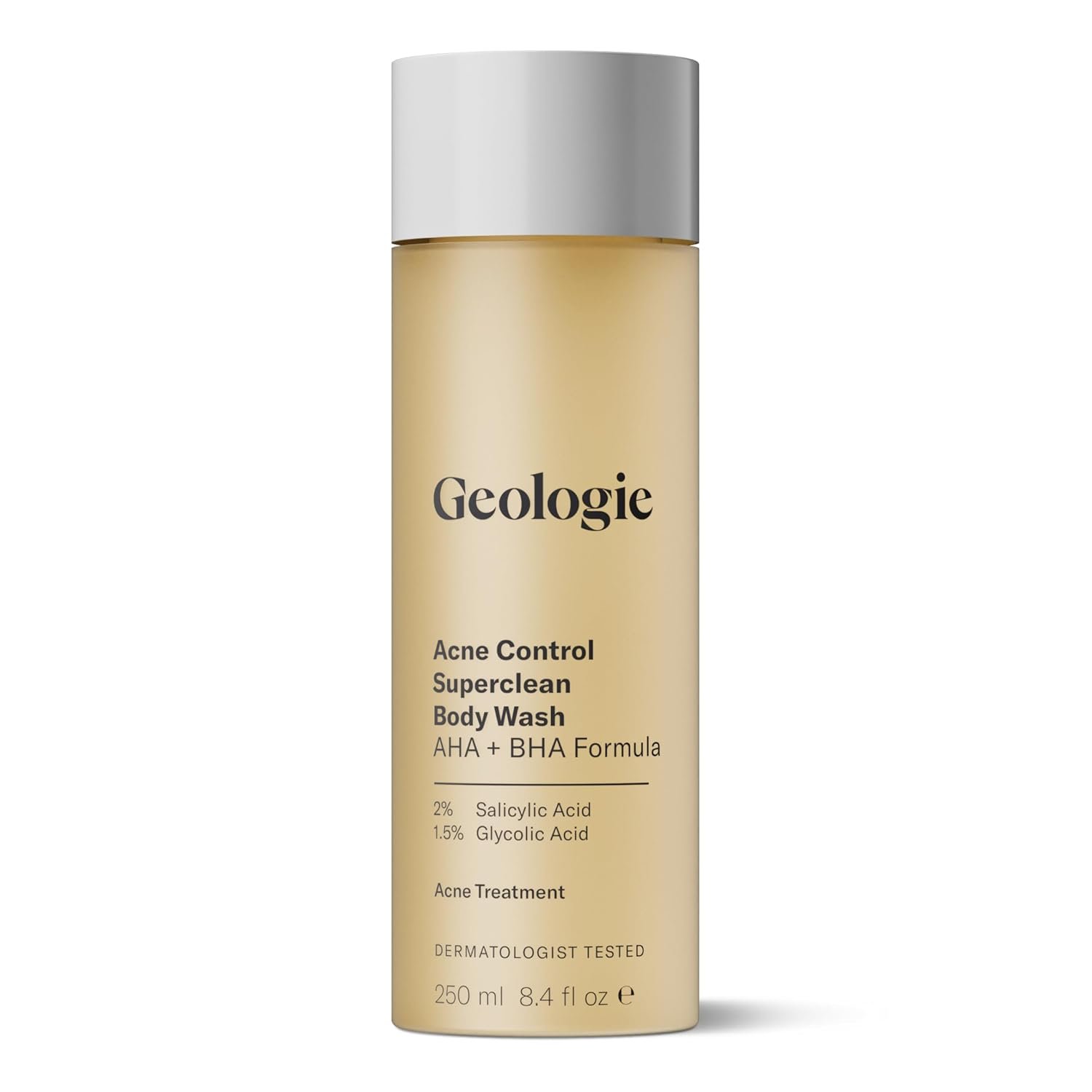 Geologie Acne Control Body Wash | Exfoliating AHA + BHA Cleanser for Men & Women | Reduces Bacne & Body Breakouts | Salicylic Acid + Glycolic Acid | 8.4 Fl Oz