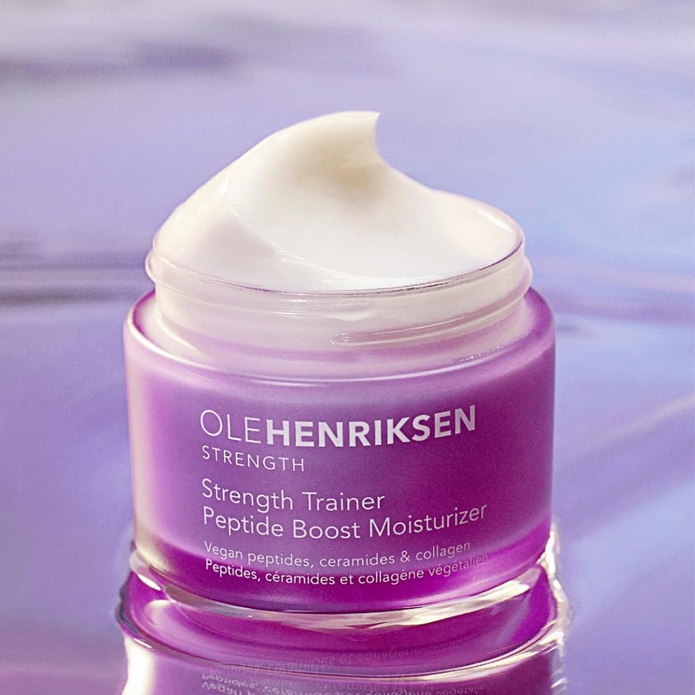 Ole Henriksen Strenth Trainer Peptide Boost Facial Moisturizer with ceramides and collagen Full Size UNBOXED 1.7 fluid ounces 50 milliliter Jar