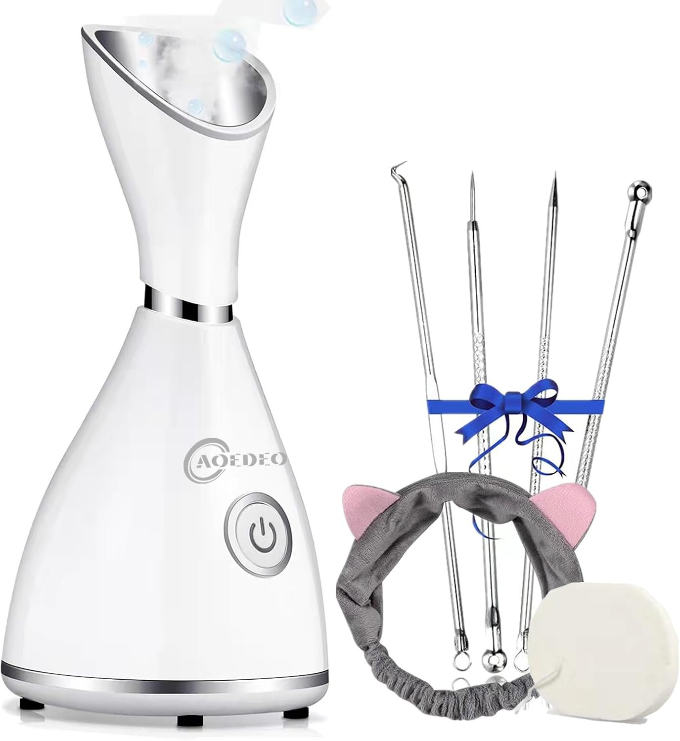 Face Steamer for Facial Deep Cleaning Nano Ionic Face Steamer Warm Mist Humidifier Home Sauna SPA Face with 4 Piece Stainless Steel Skin Kit,Hair Band,Wash Face Sponge