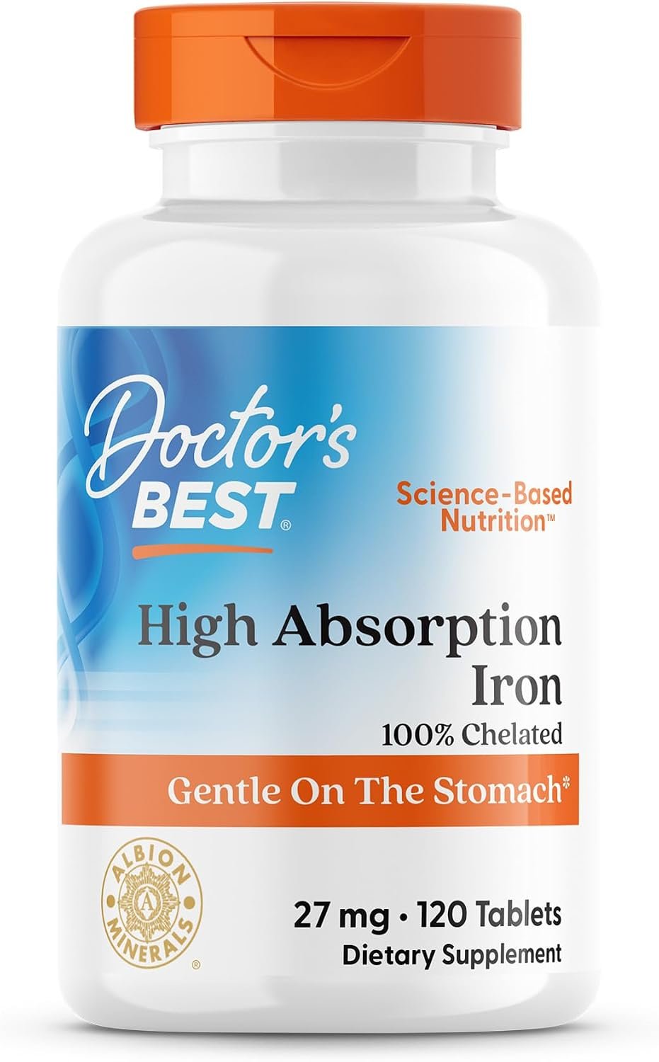 Doctor’s Best Chelated Iron Supplement with Ferrochel for Men & Women – High Absorption, Gentle on Stomach, 27 mg, Immune Health Support, Iron as Ferrous Bisglycinate Chelate, Vegan – 120 Tablets