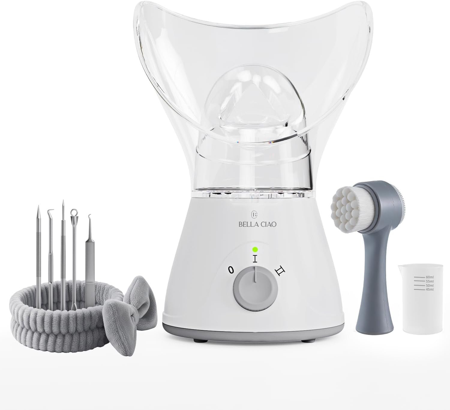 Bella Ciao Face Steamer, 11 Pc Facial Kit, Home Spa Kit, Gray/White